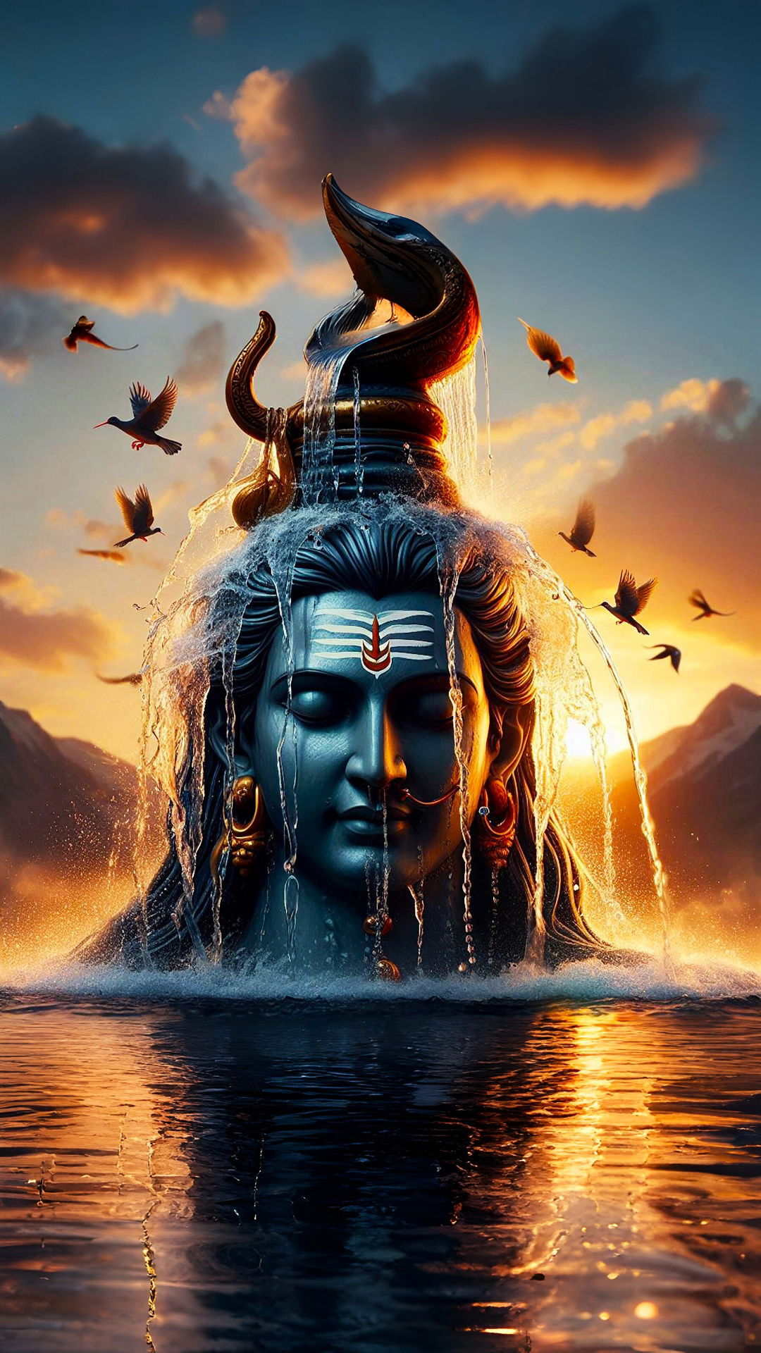 Shiva emerging from sacred waters