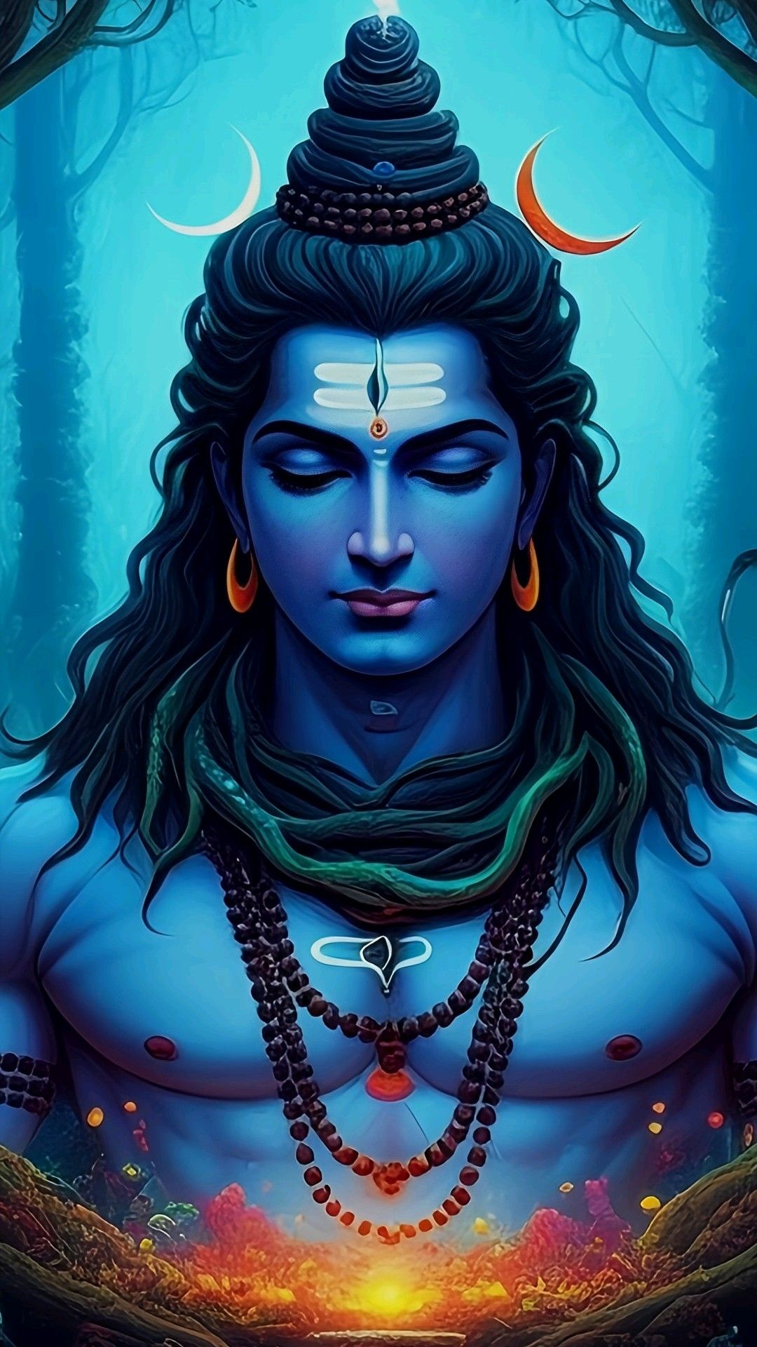 Meditating Lord Shiva in the forest.