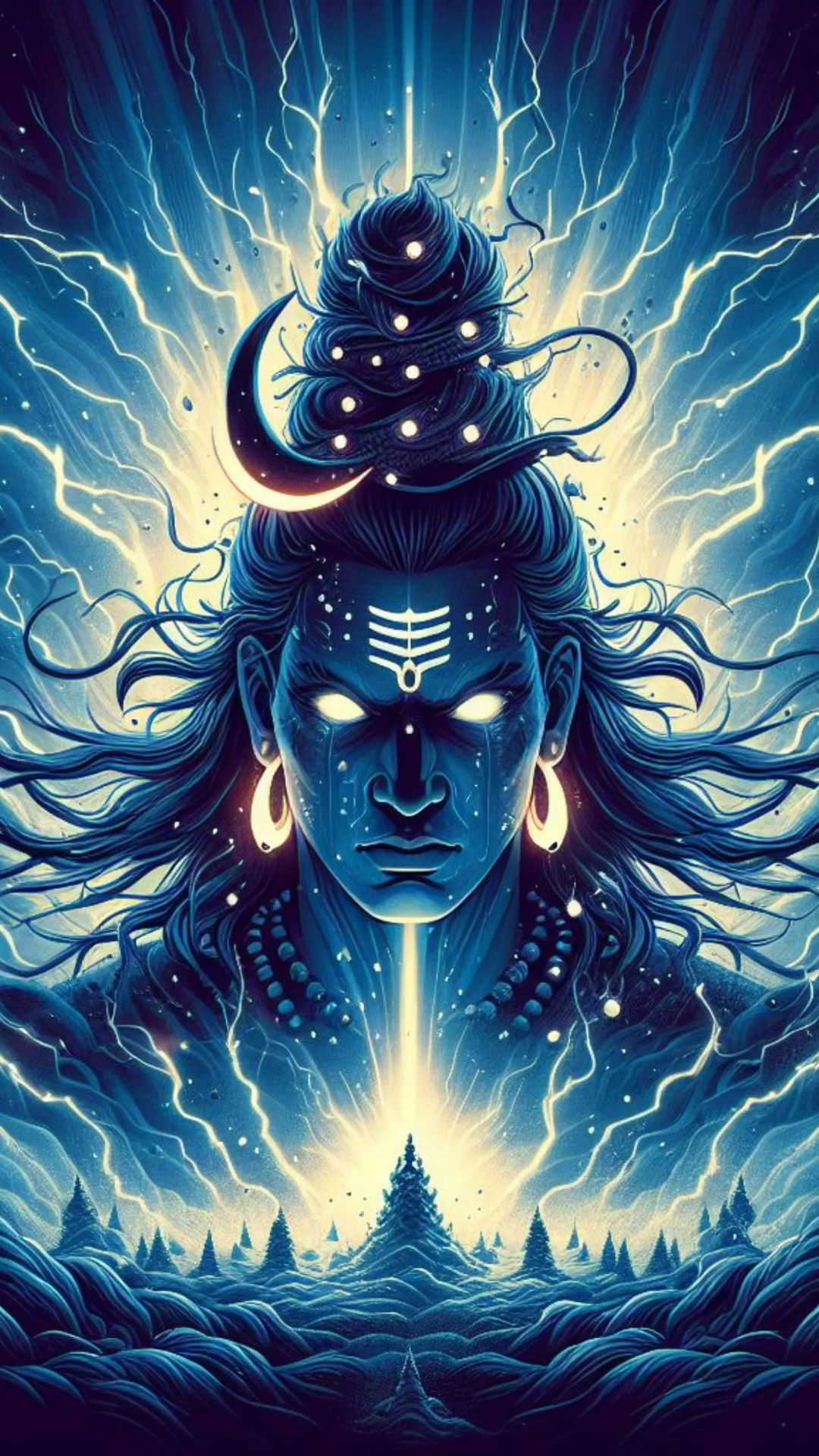Powerful Shiva portrait with lightning effects.