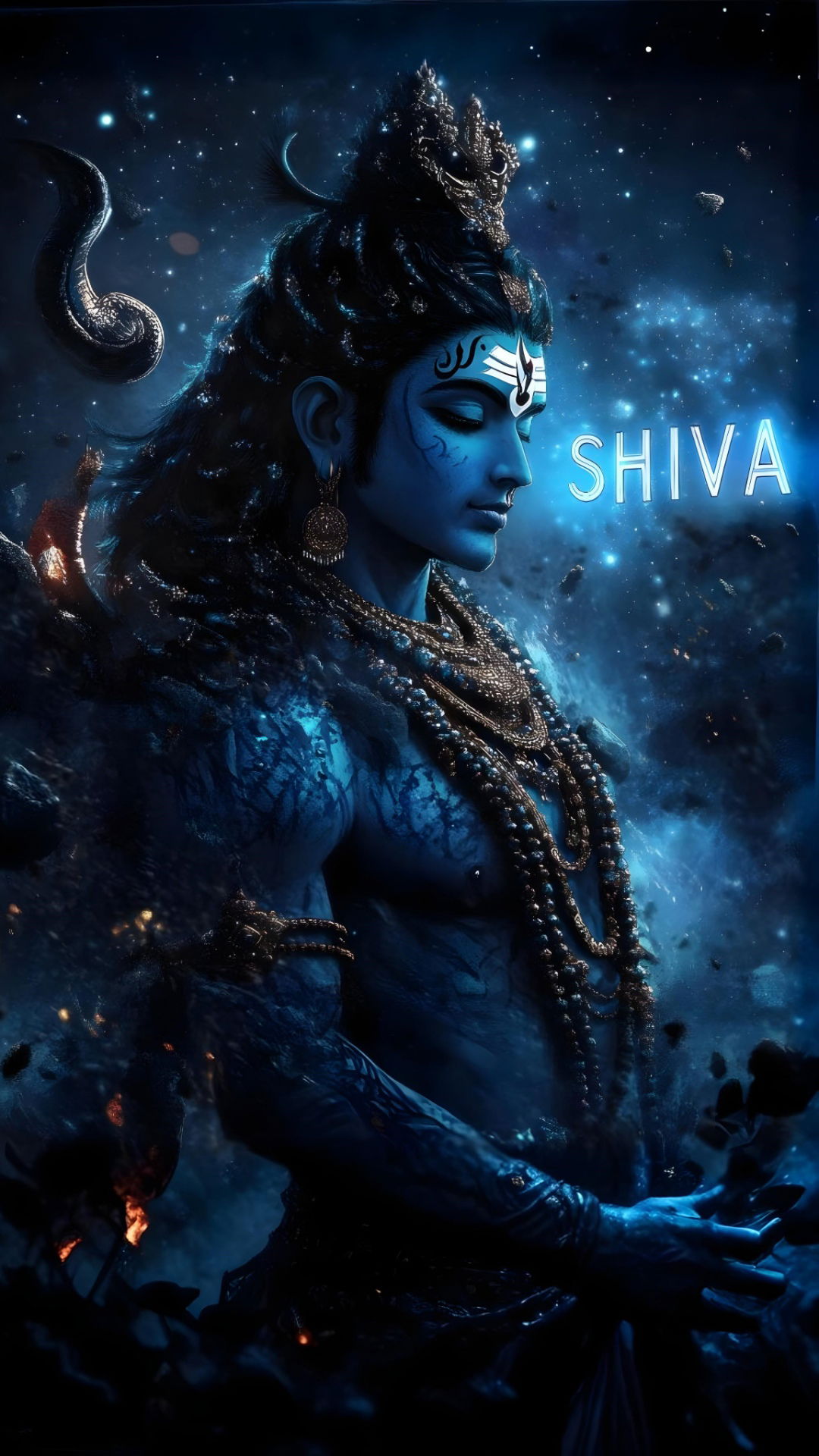 Lord Shiva amidst a cosmic galaxy