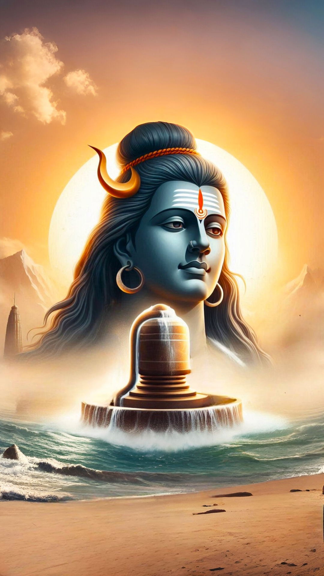 Lord Shiva with Shivalinga and waterfall