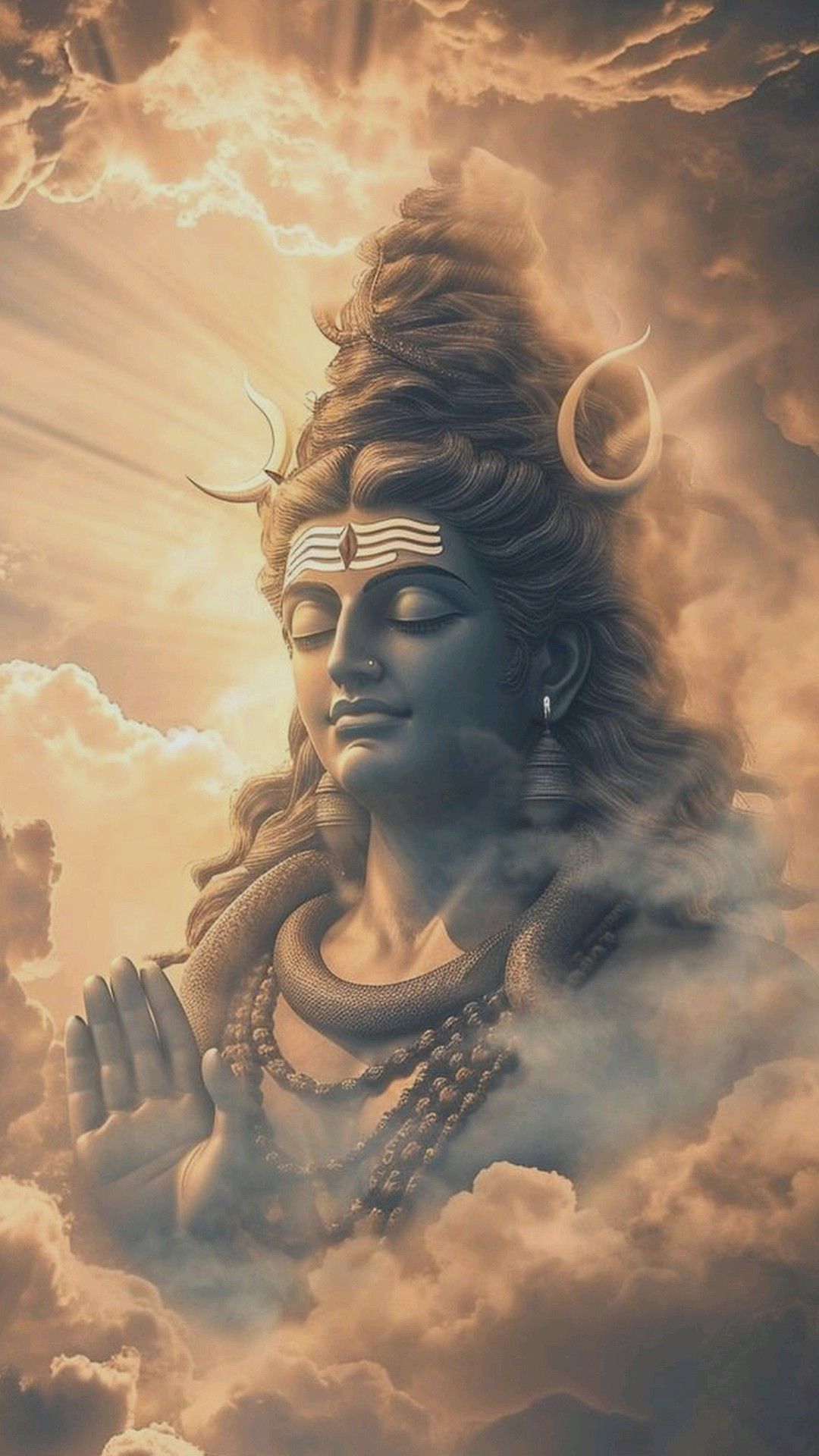 Meditating Shiva amidst celestial clouds