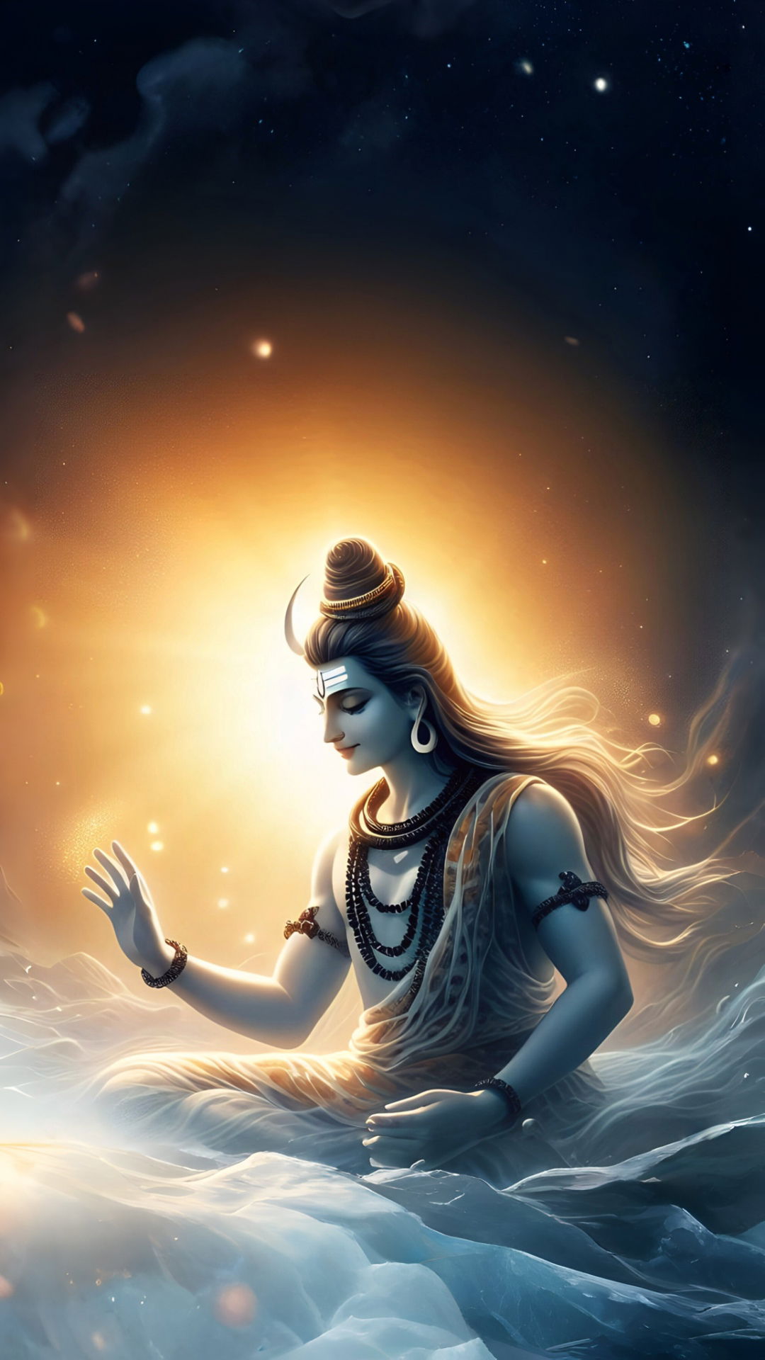 Shiva meditating amidst cosmic light