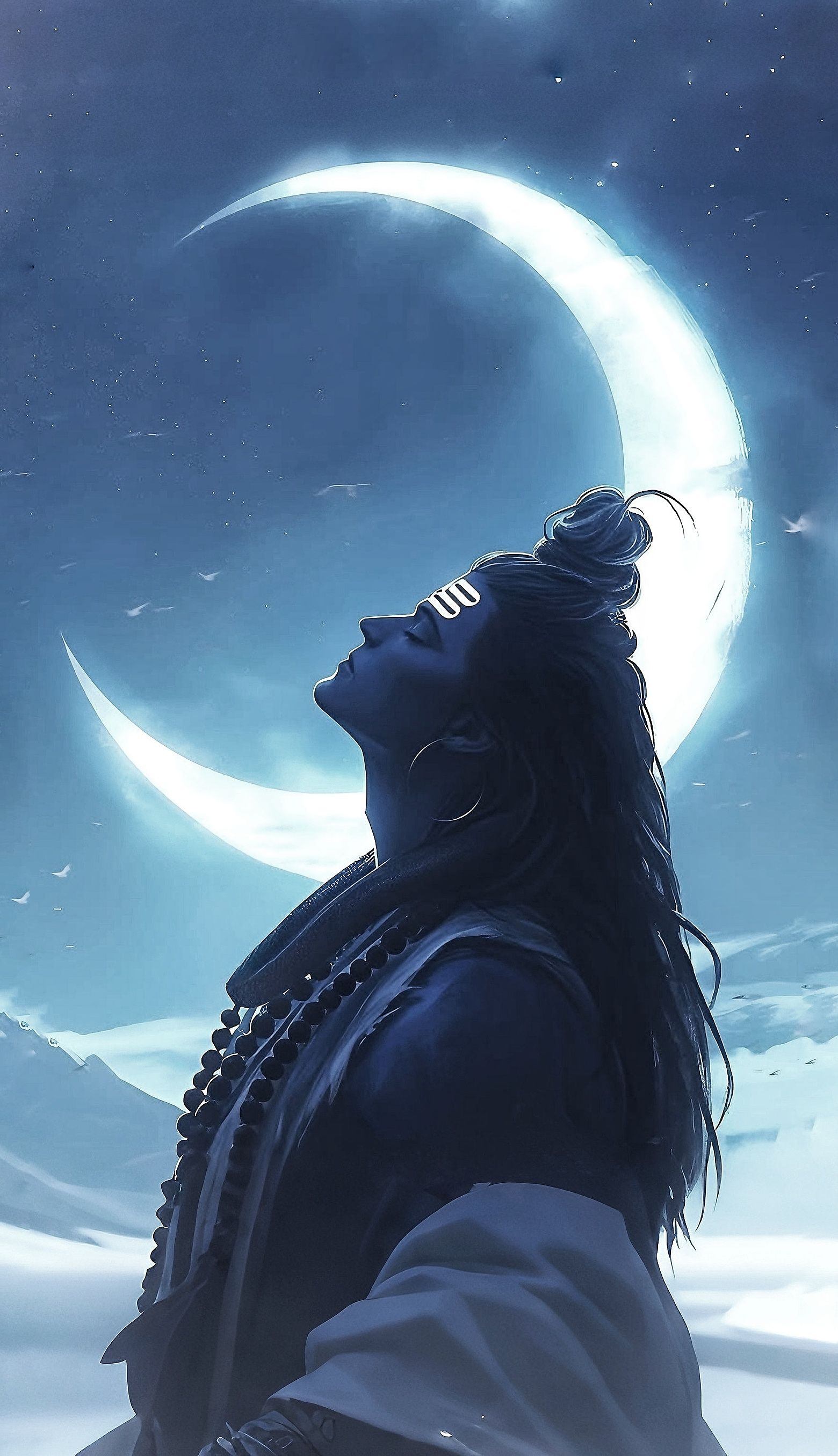 Lord Shiva amidst stars and moon
