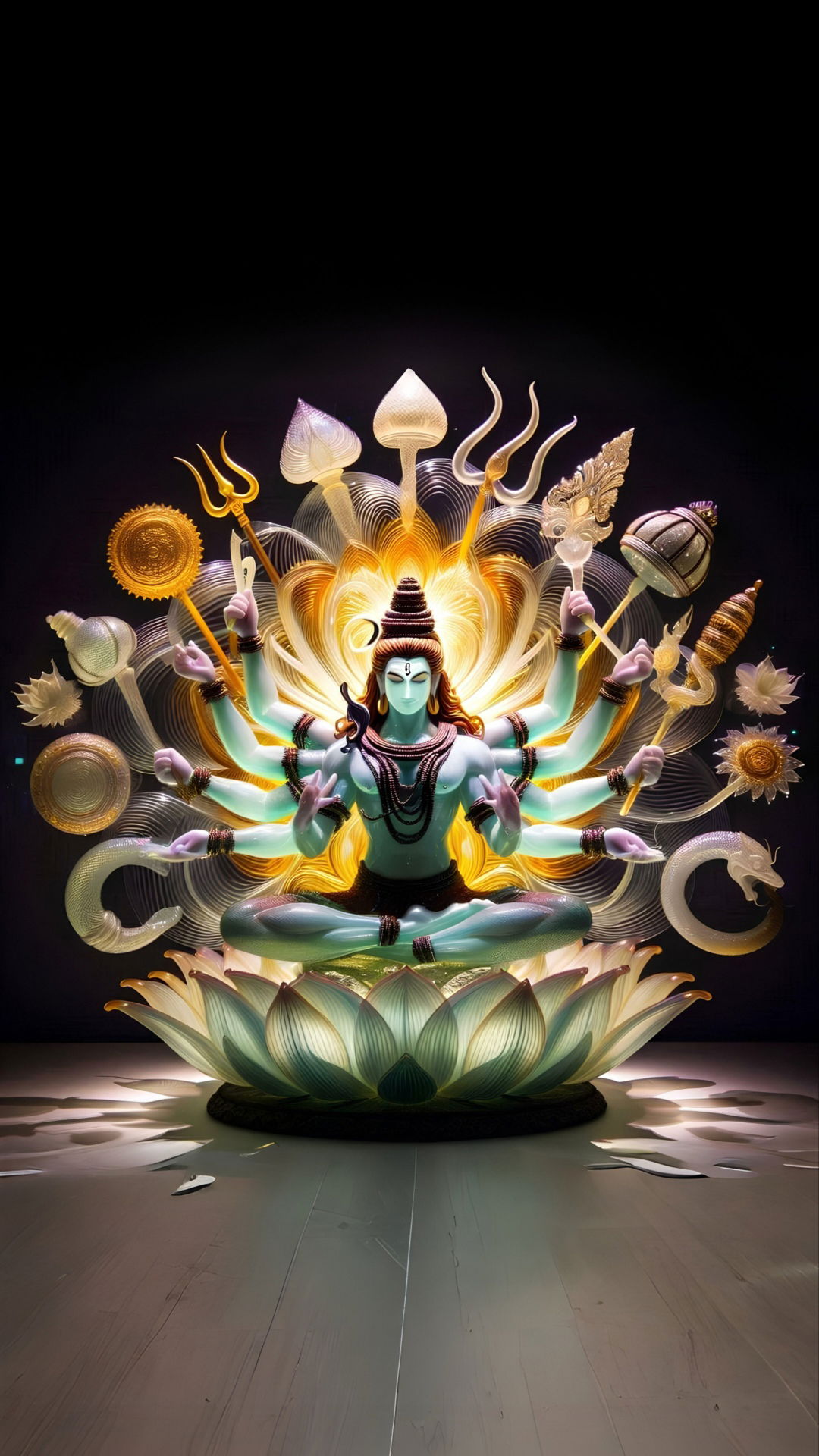 Meditating Shiva amidst cosmic symbols