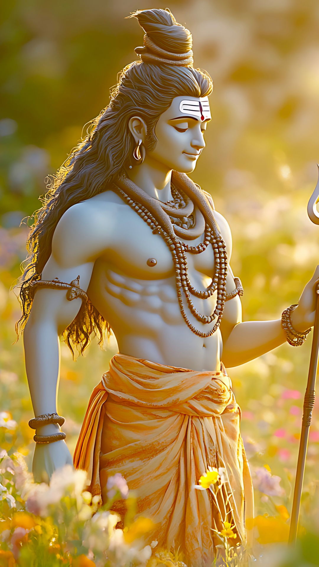 Lord Shiva amidst a floral landscape