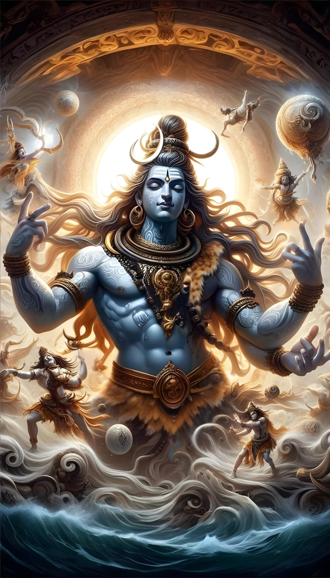 Blue-skinned Shiva amidst celestial energy