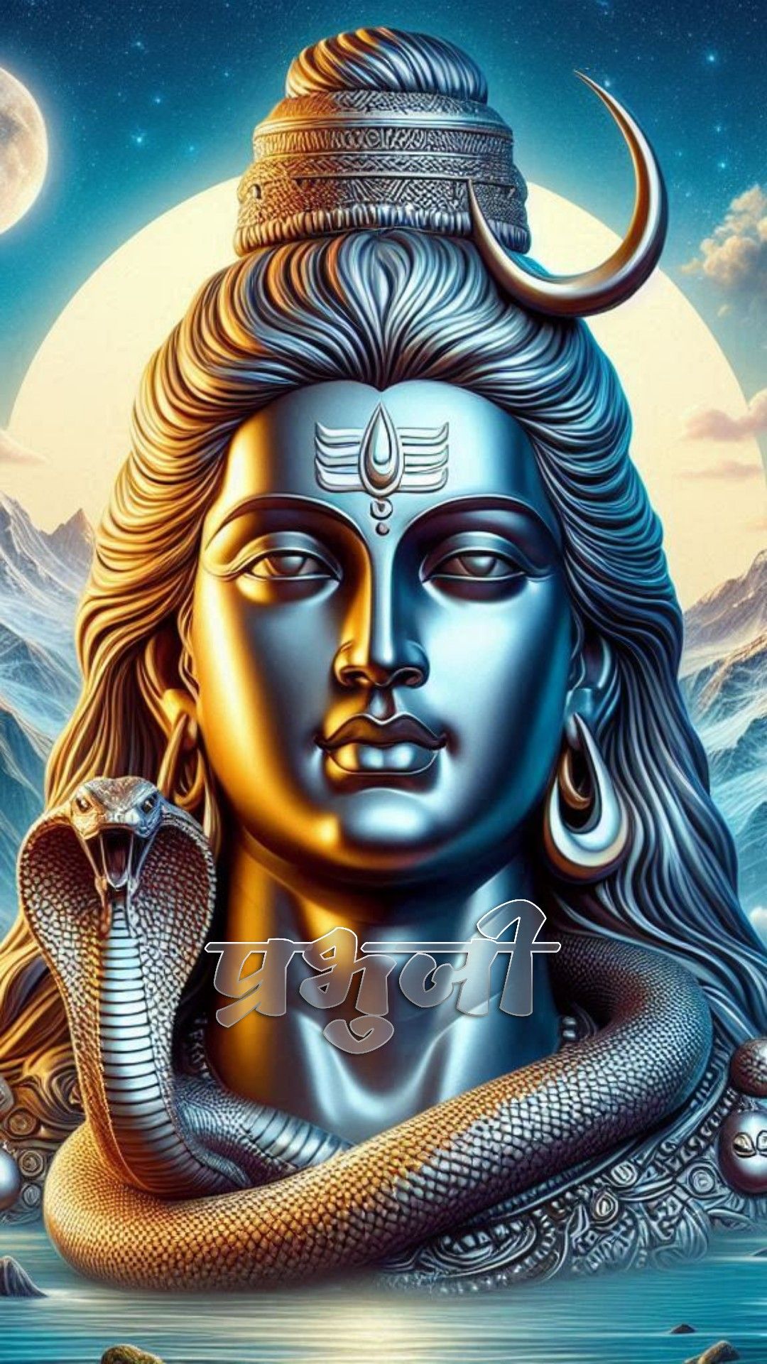 Divine Shiva portrait with snake and mountains