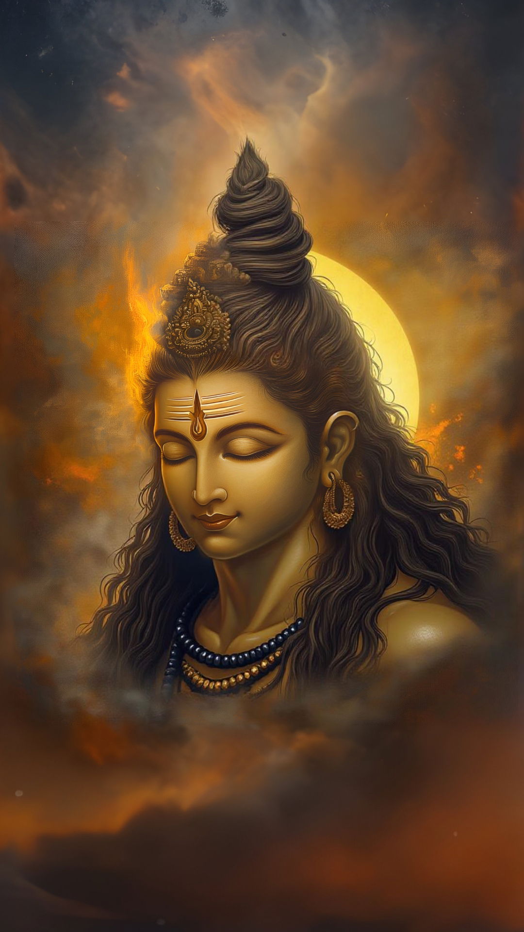 Serene Shiva portrait with moon background