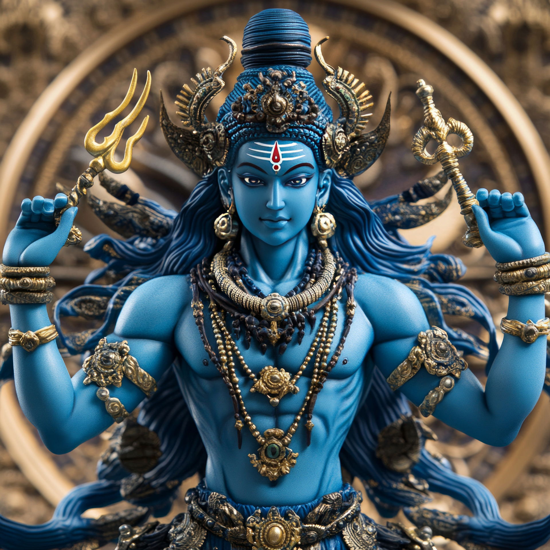 Blue-skinned Shiva with Trishul and Damru