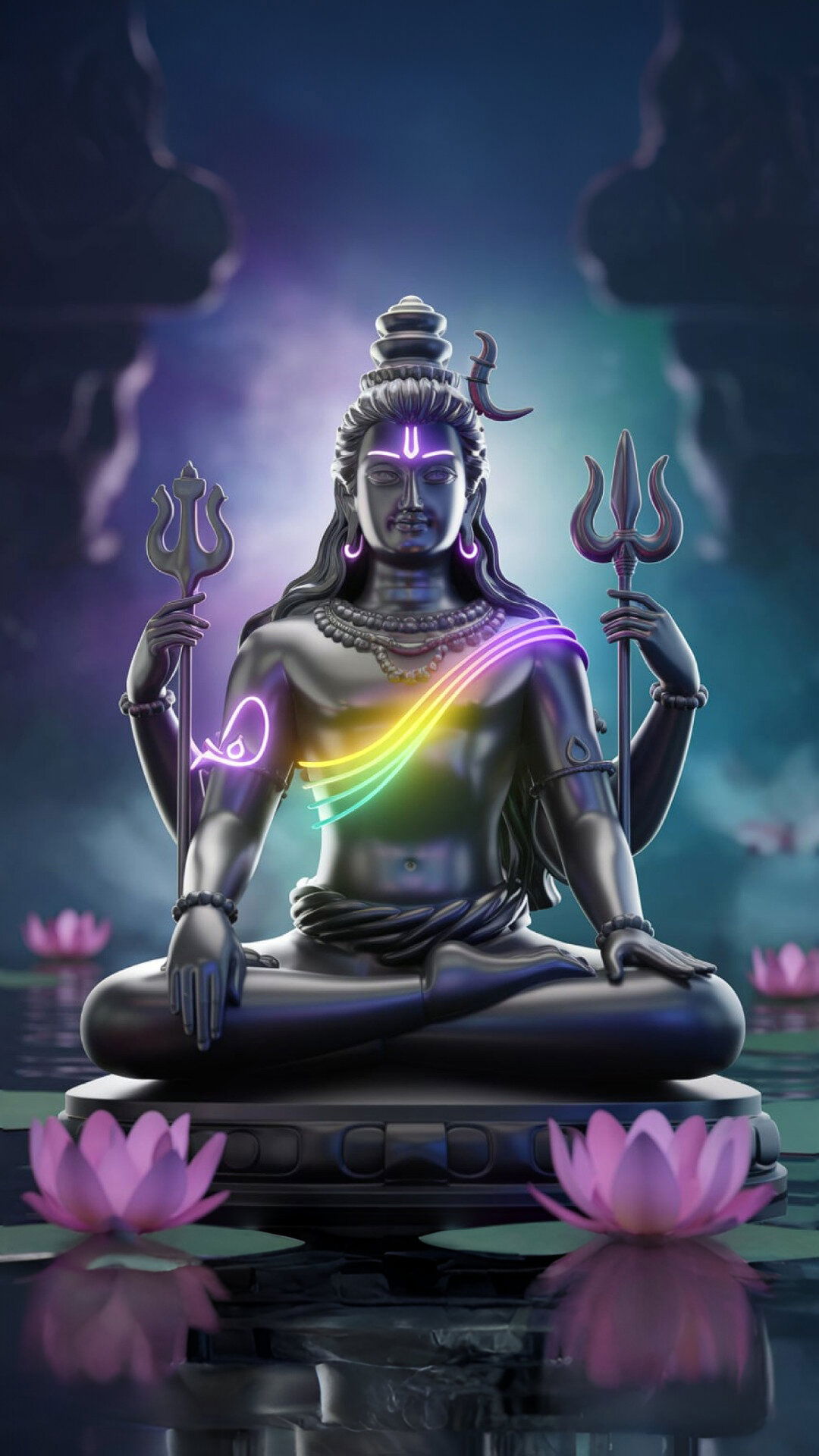 Meditating Shiva with Trishul and lotus