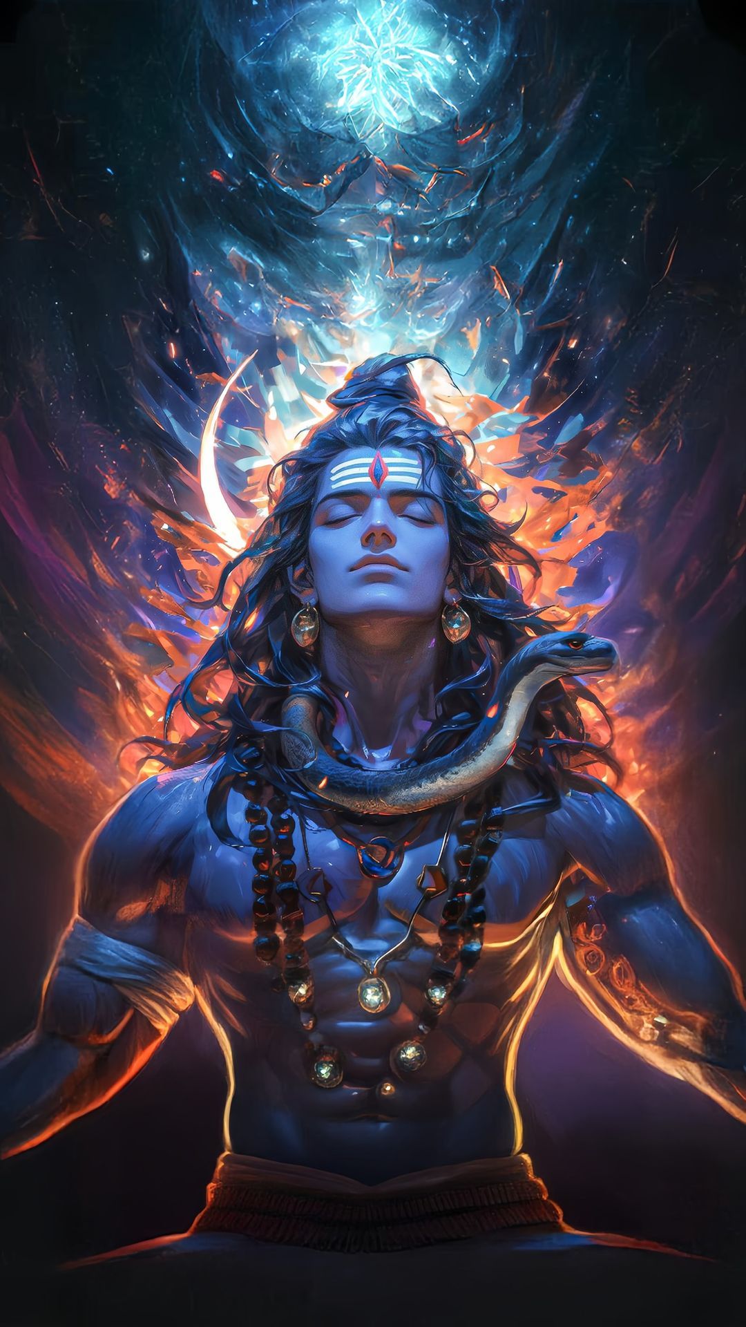 Meditating Shiva amidst cosmic energy