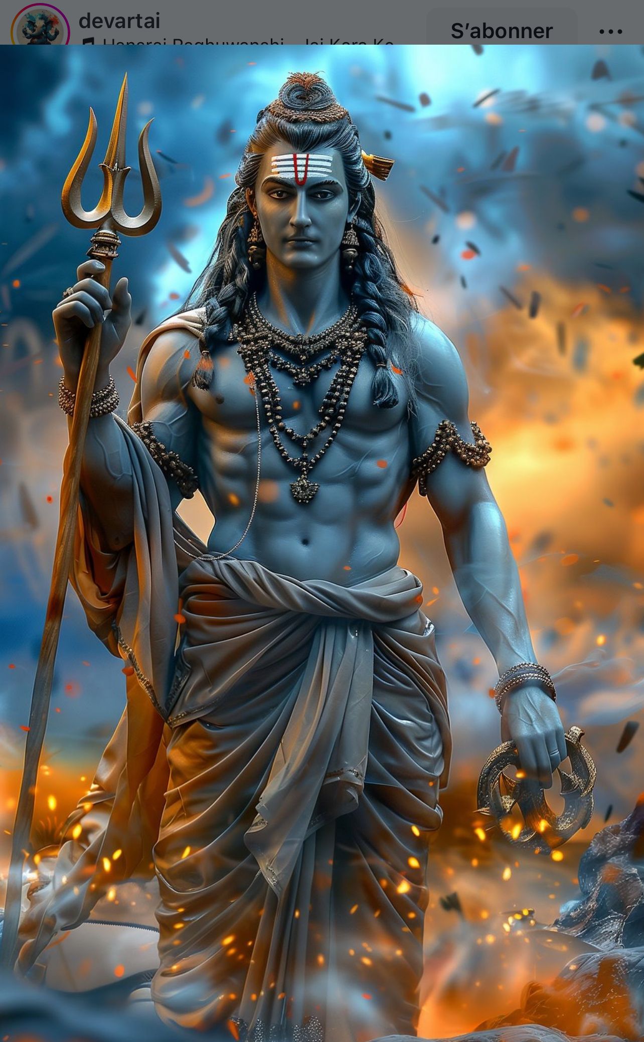 Powerful Shiva with Trishul and snake.