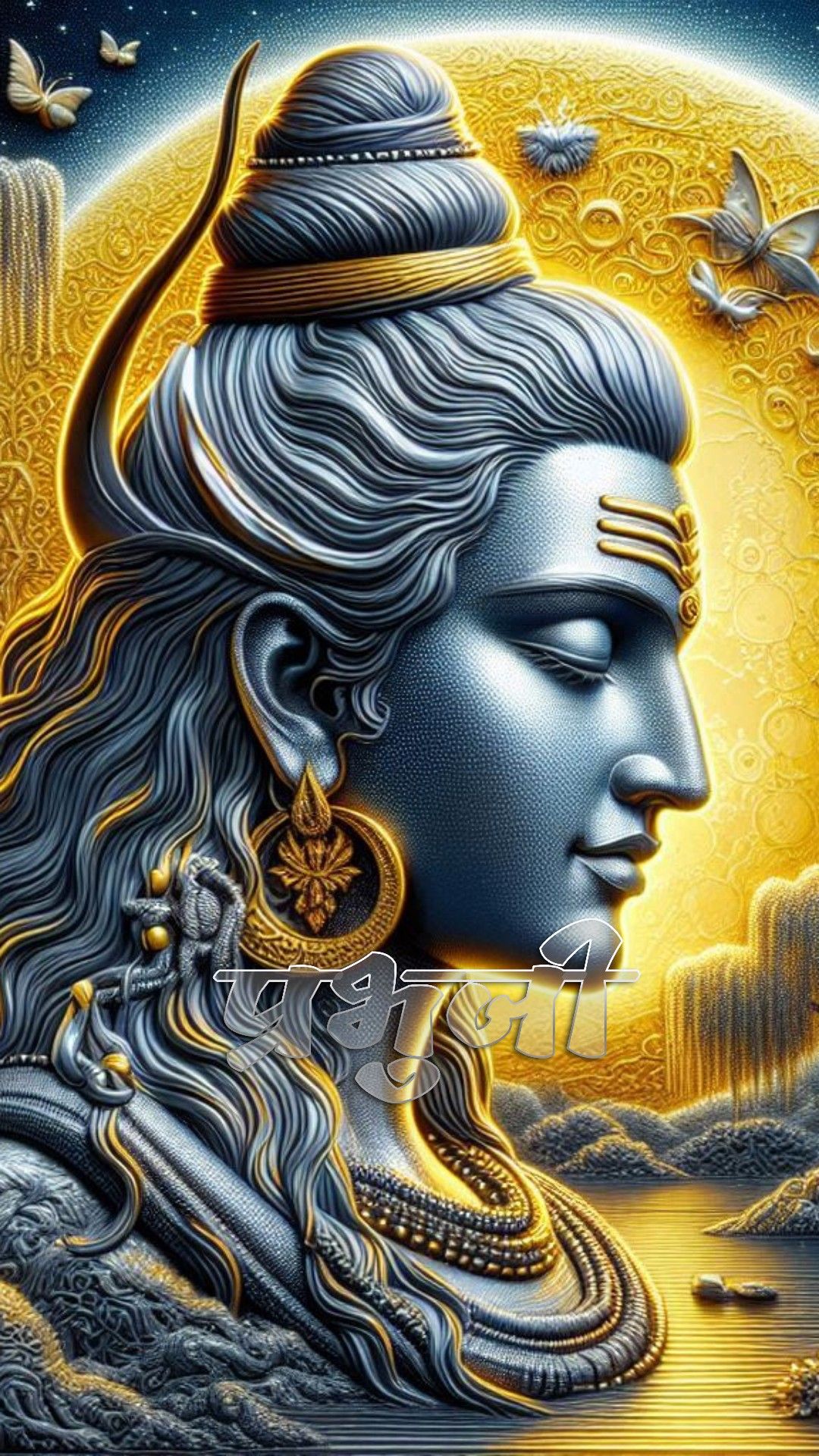 Lord Shiva\'s serene face in golden light