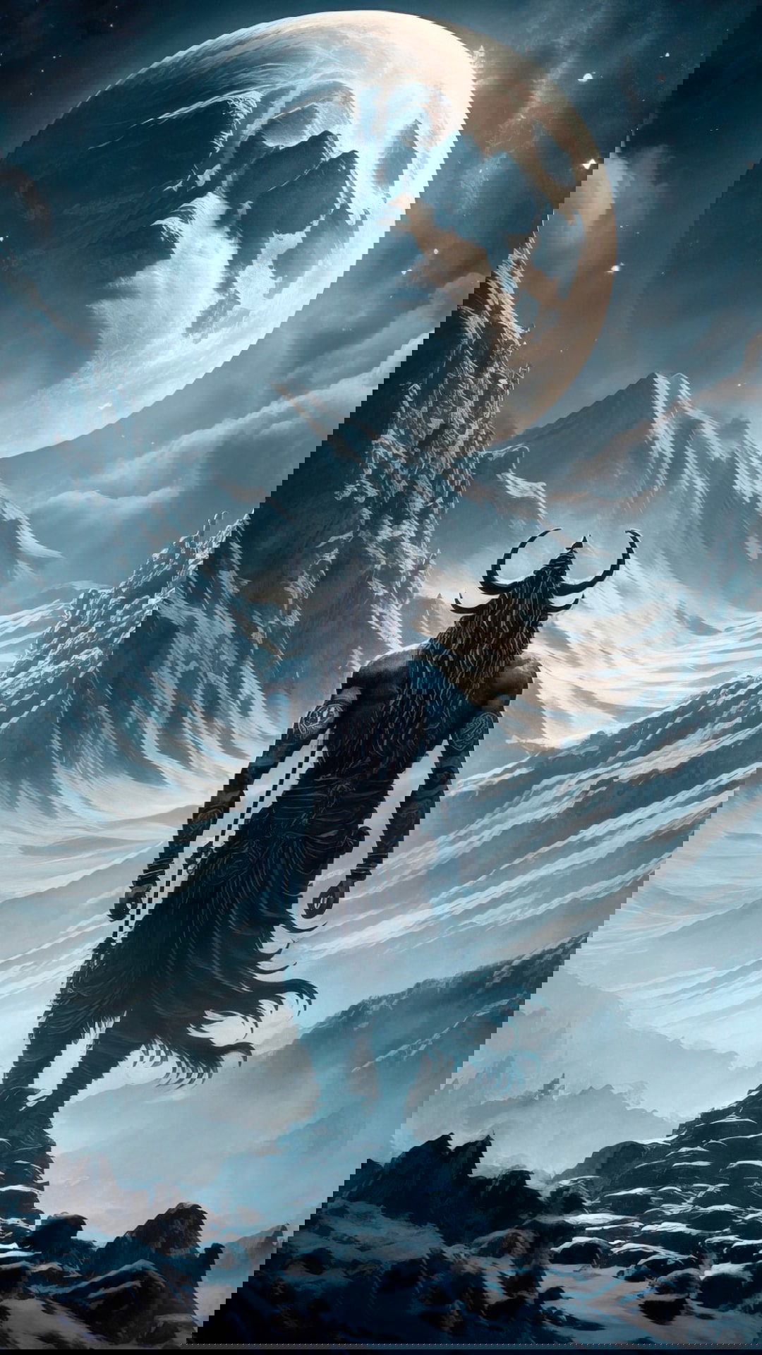 Shiva stands on a mountaintop