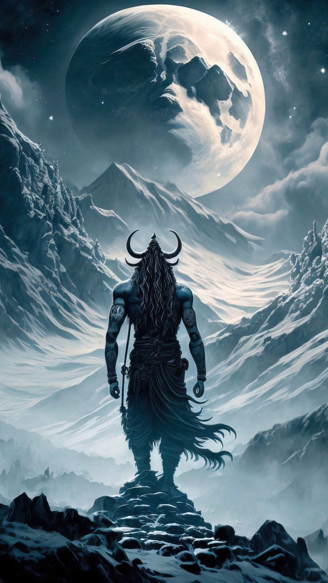 Shiva stands on a mountaintop