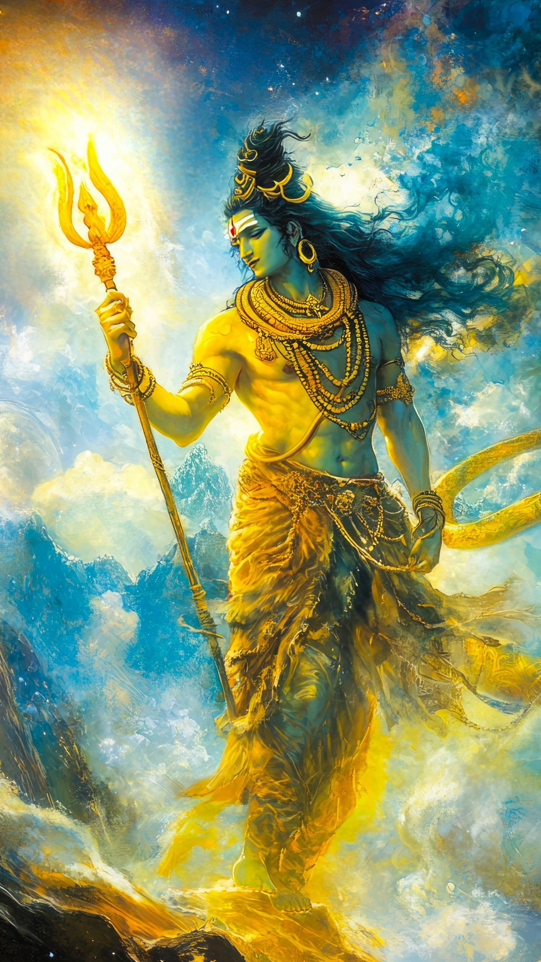 Lord Shiva holding Trishul in cosmos