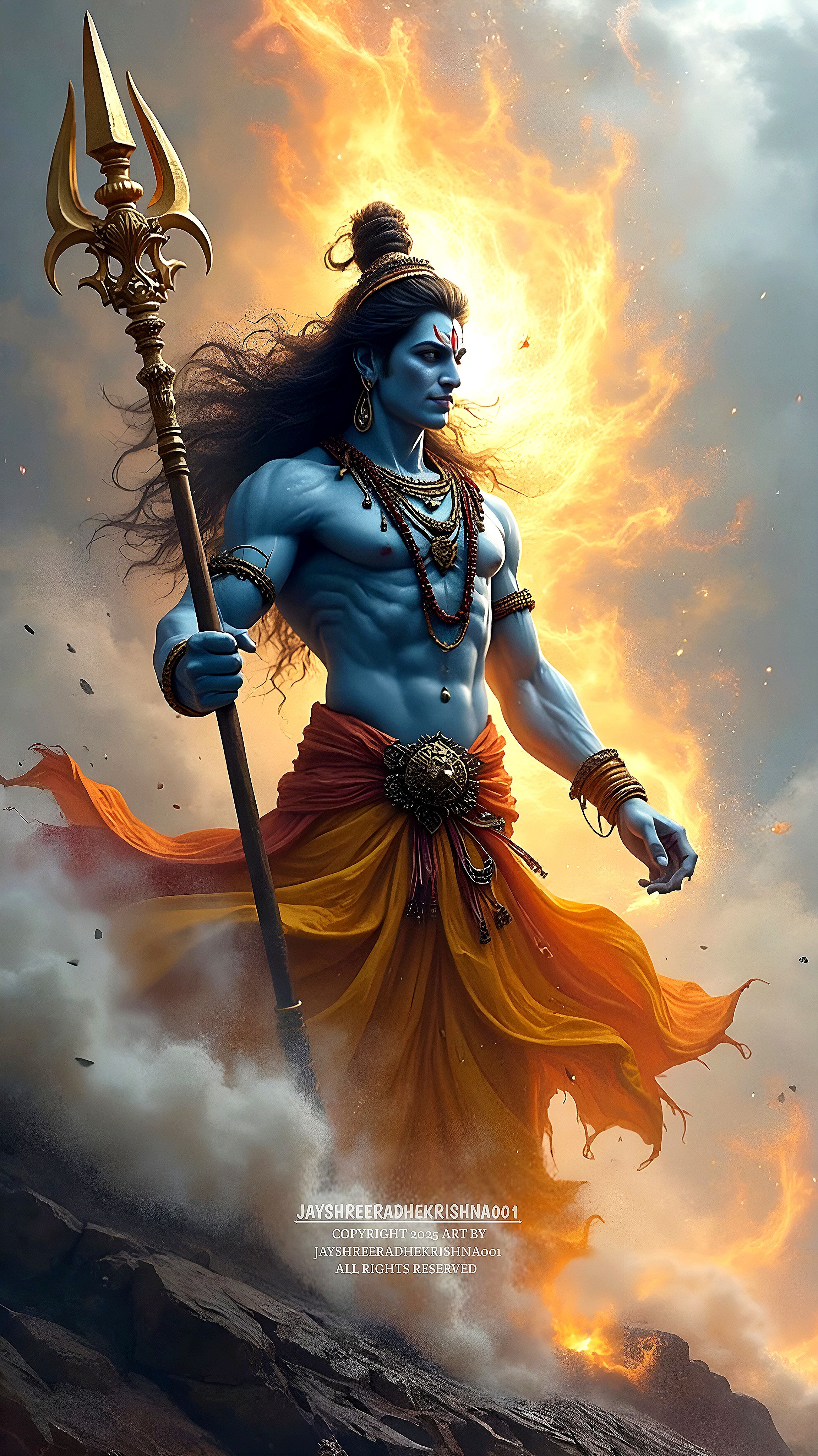 Powerful Shiva with trident and serpent