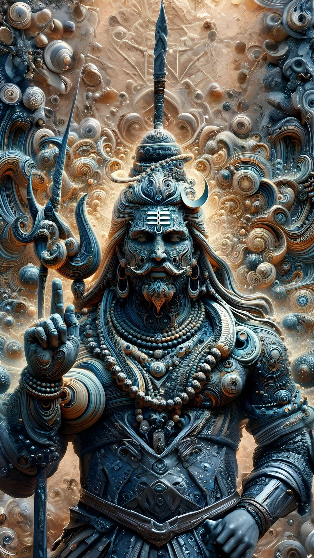 Powerful Shiva with Trishul digital artwork.