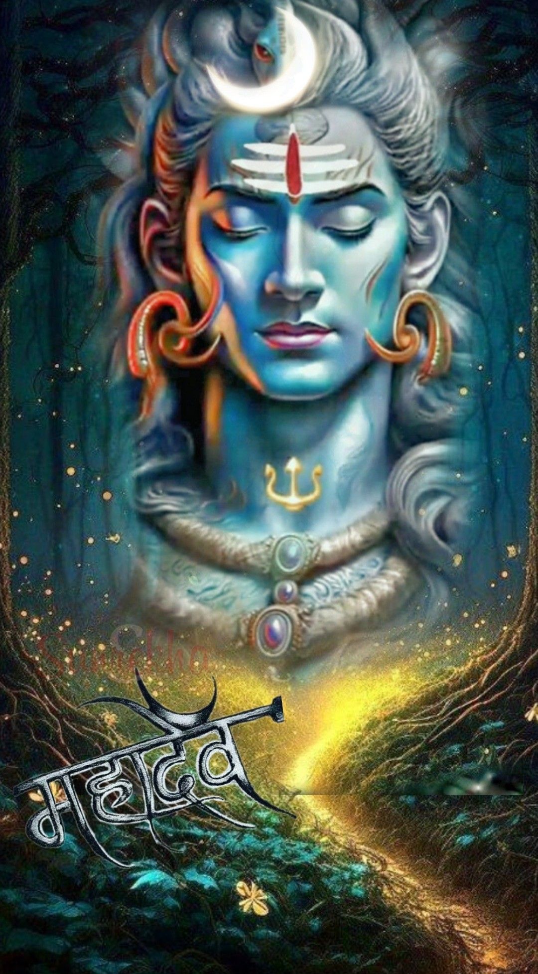 Meditating Shiva with crescent moon