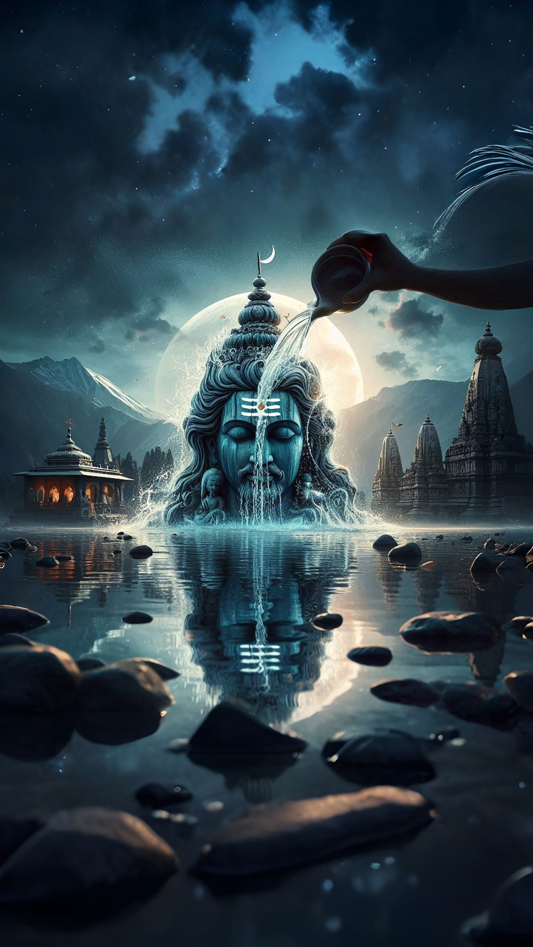 Lord Shiva receiving Ganges river offering