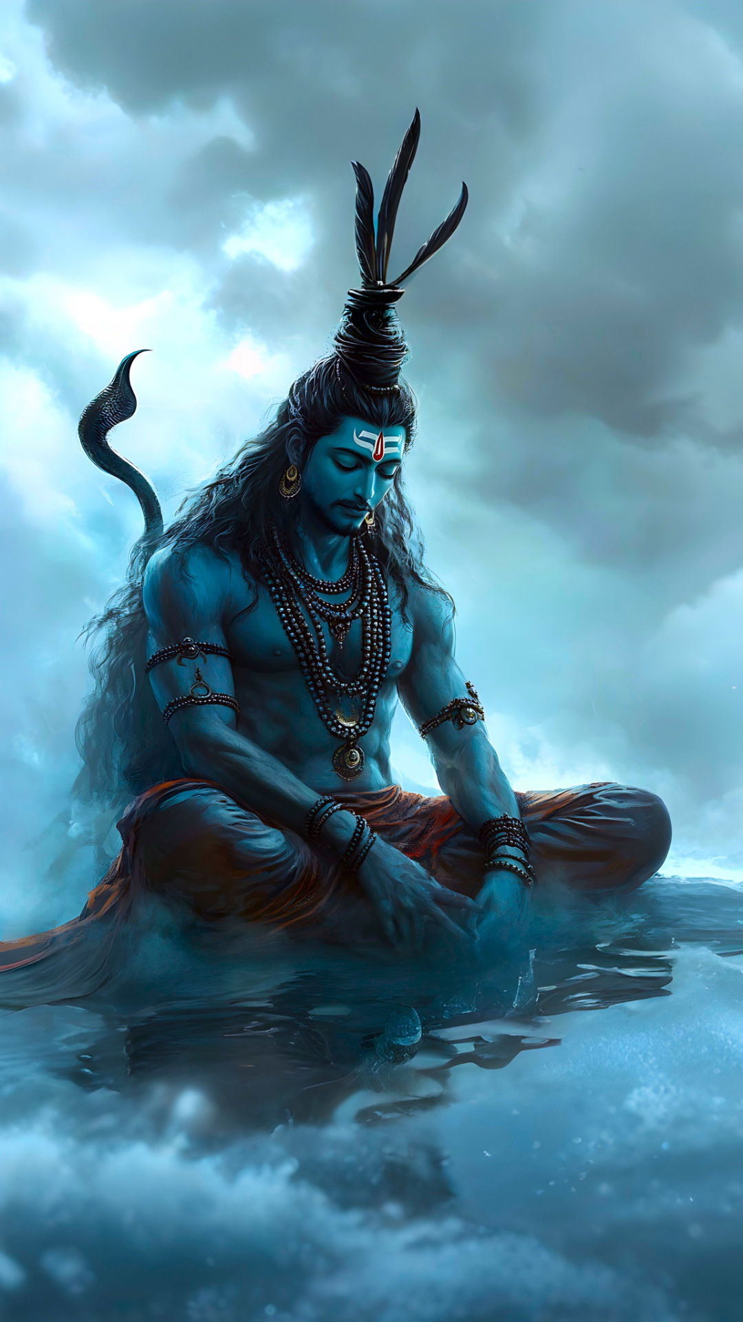 Meditating Shiva in celestial waters