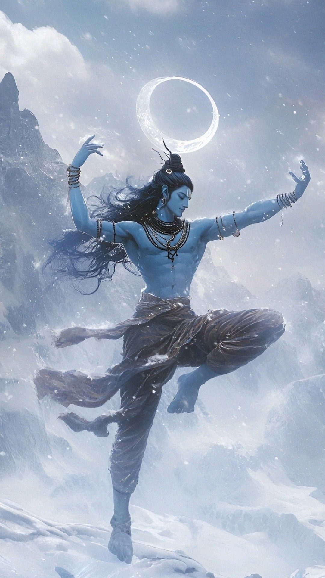 Shiva dancing amidst snowy mountains