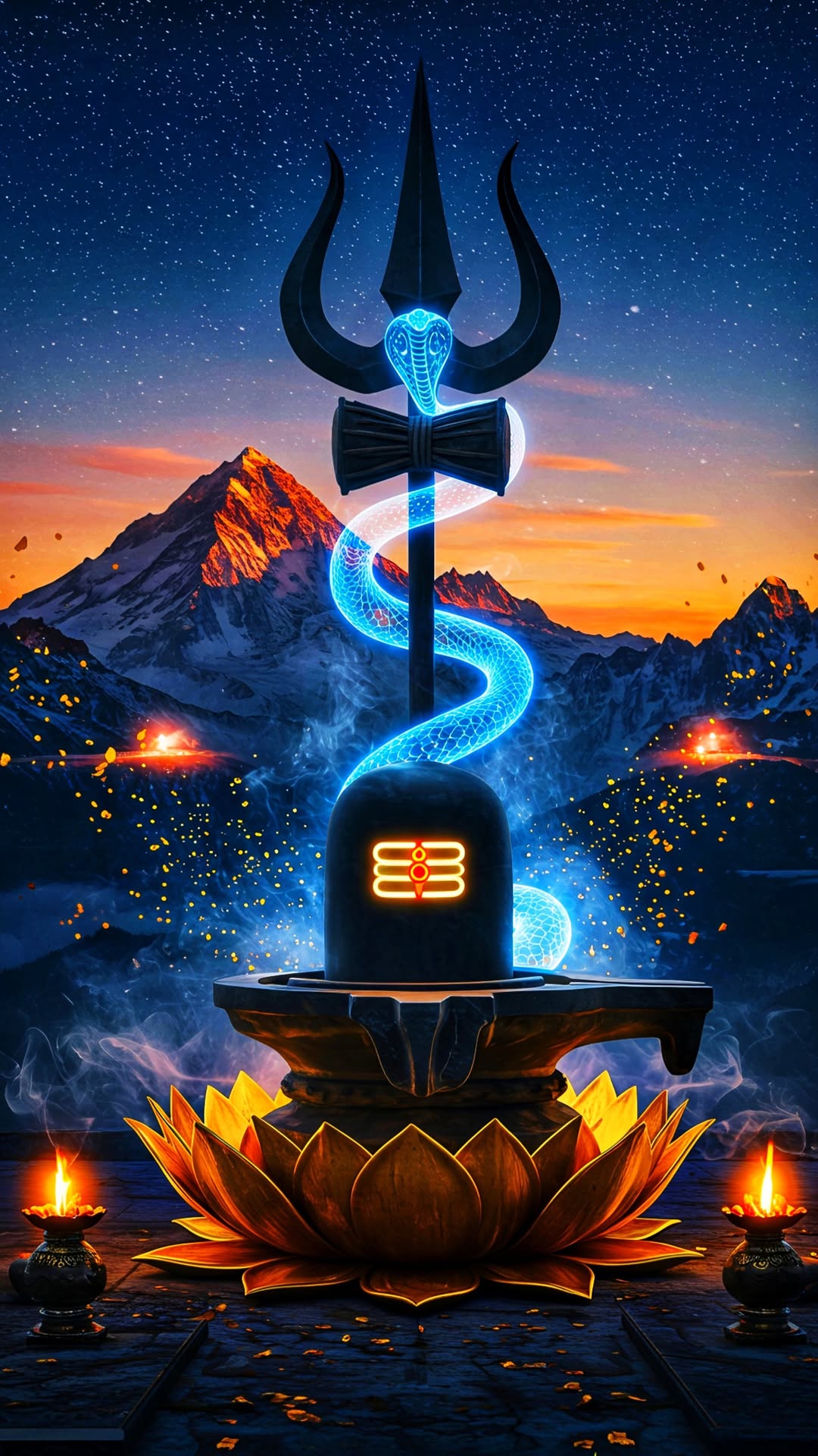 Glowing Shiva Trishul in Himalayas