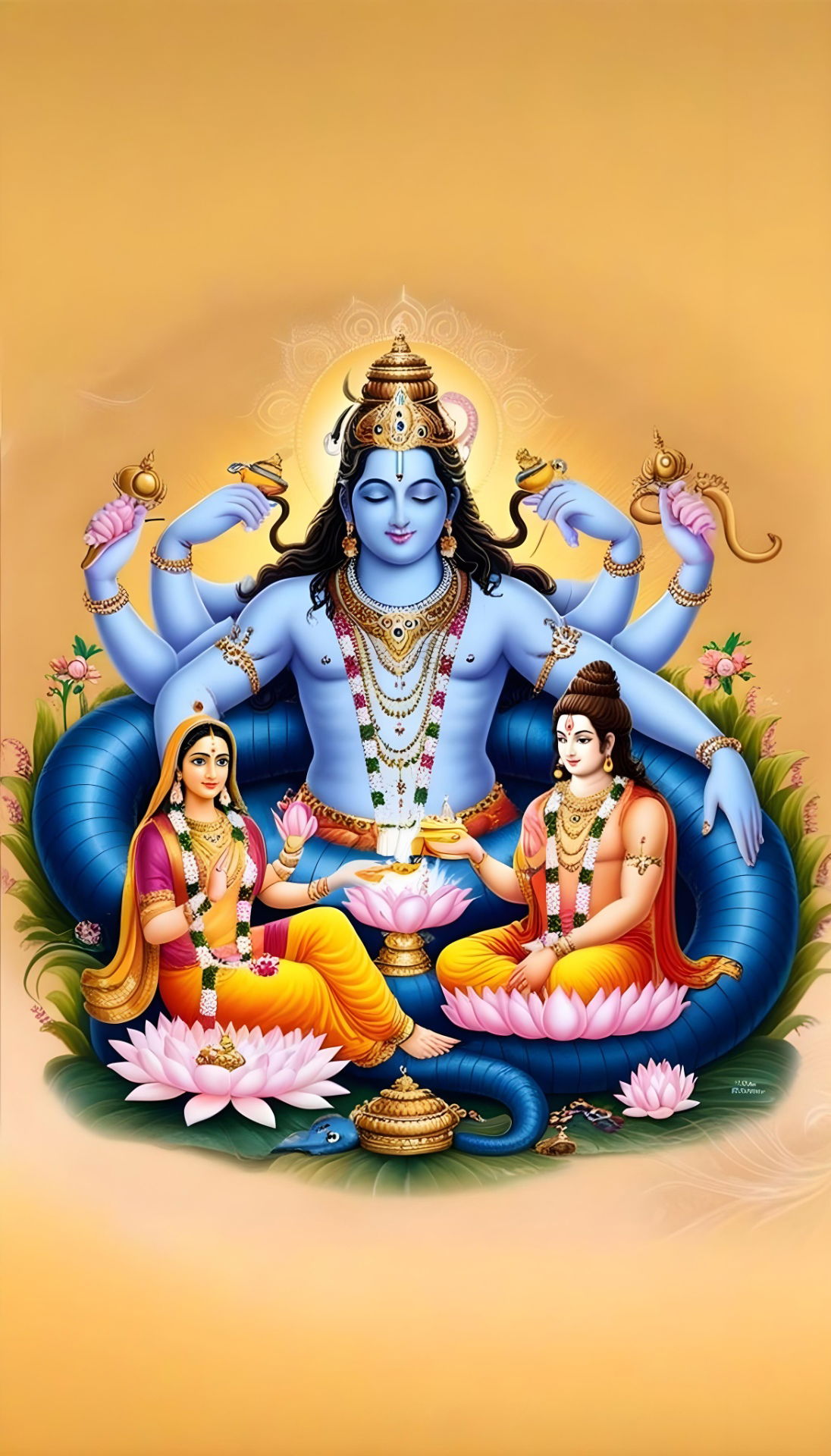 Lord Shiva with Parvati, Lakshmi, Saraswati