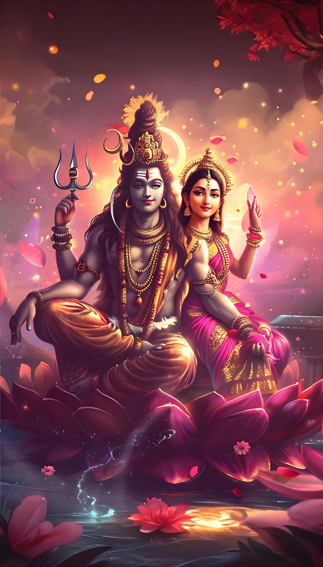 Shiva and Parvati seated on a lotus