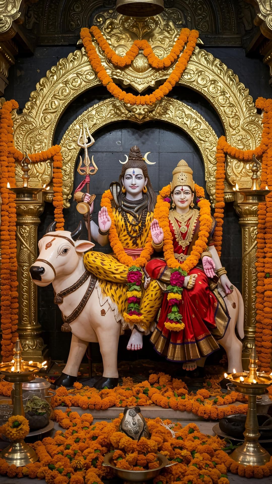Shiva and Parvati seated on Nandi bull