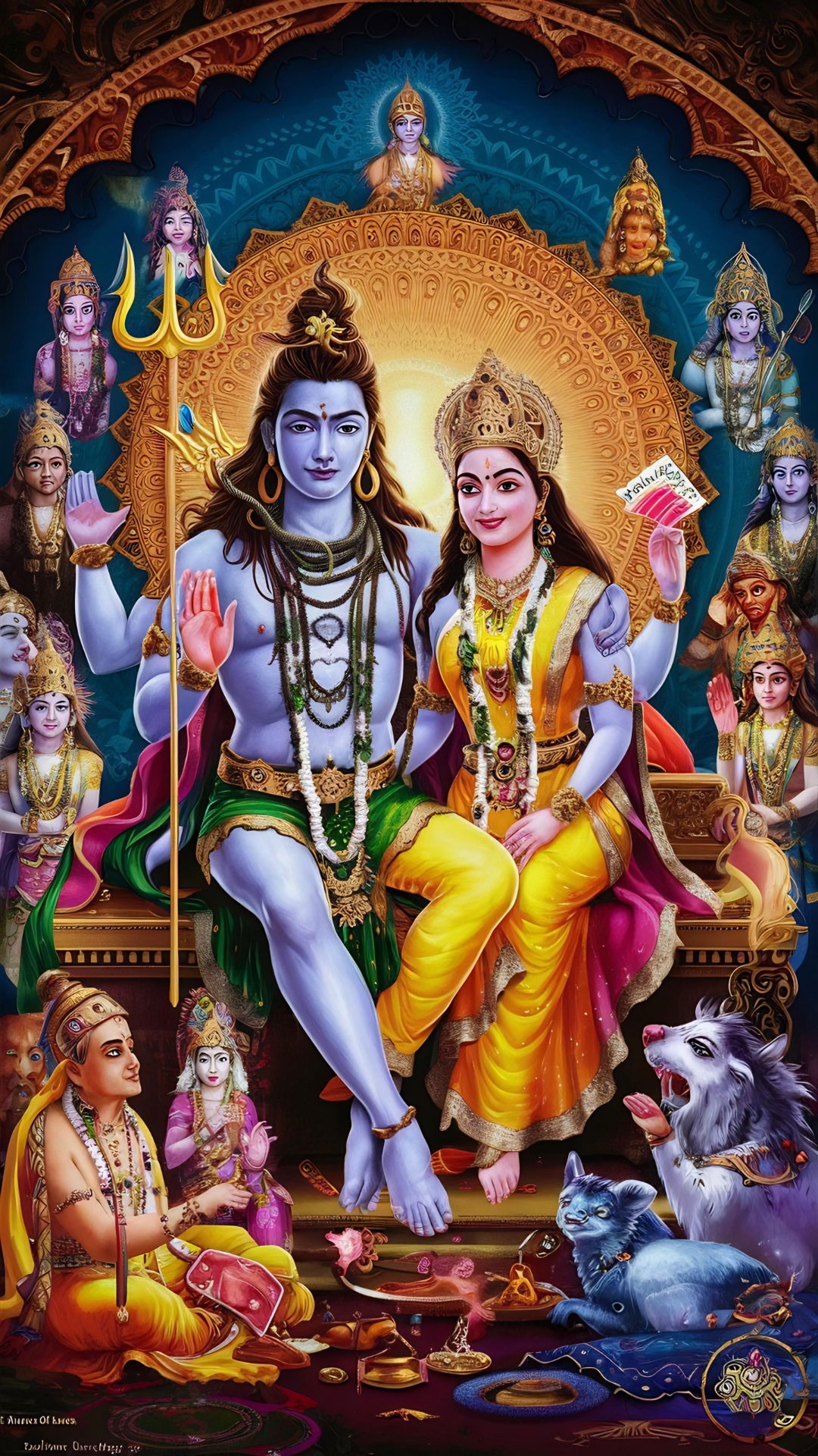 Shiva and Parvati on a golden throne
