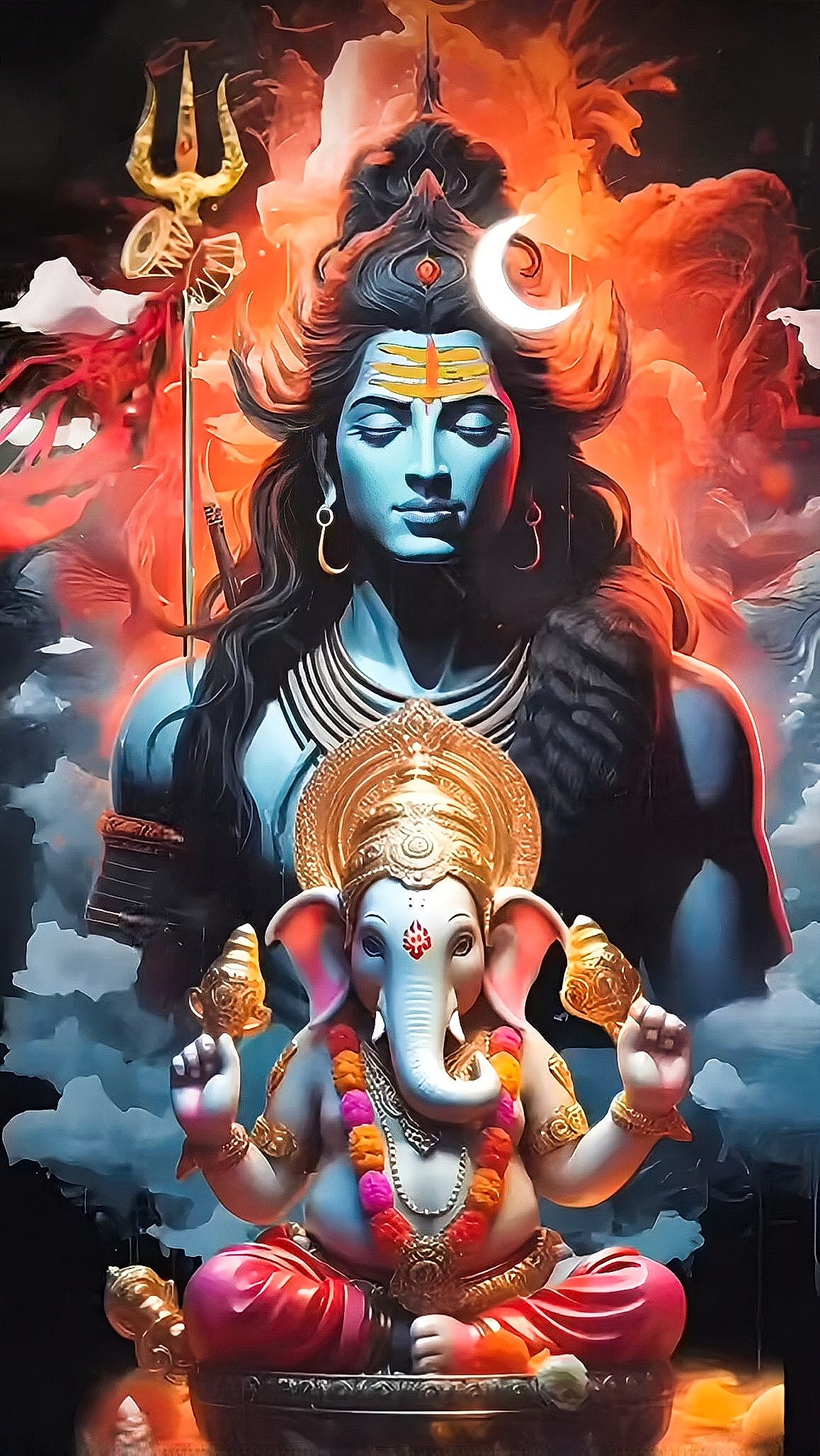 Shiva and Ganesha in serene portrait.