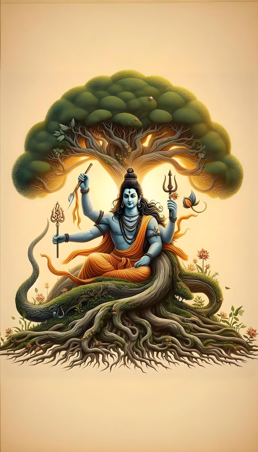 Shiva meditating within a tree of life