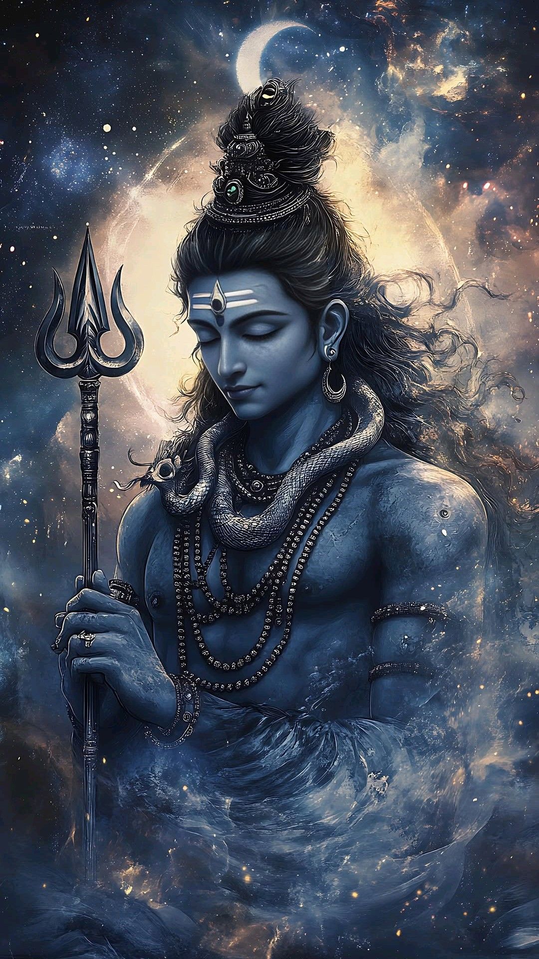 Meditating Shiva amidst cosmic stars