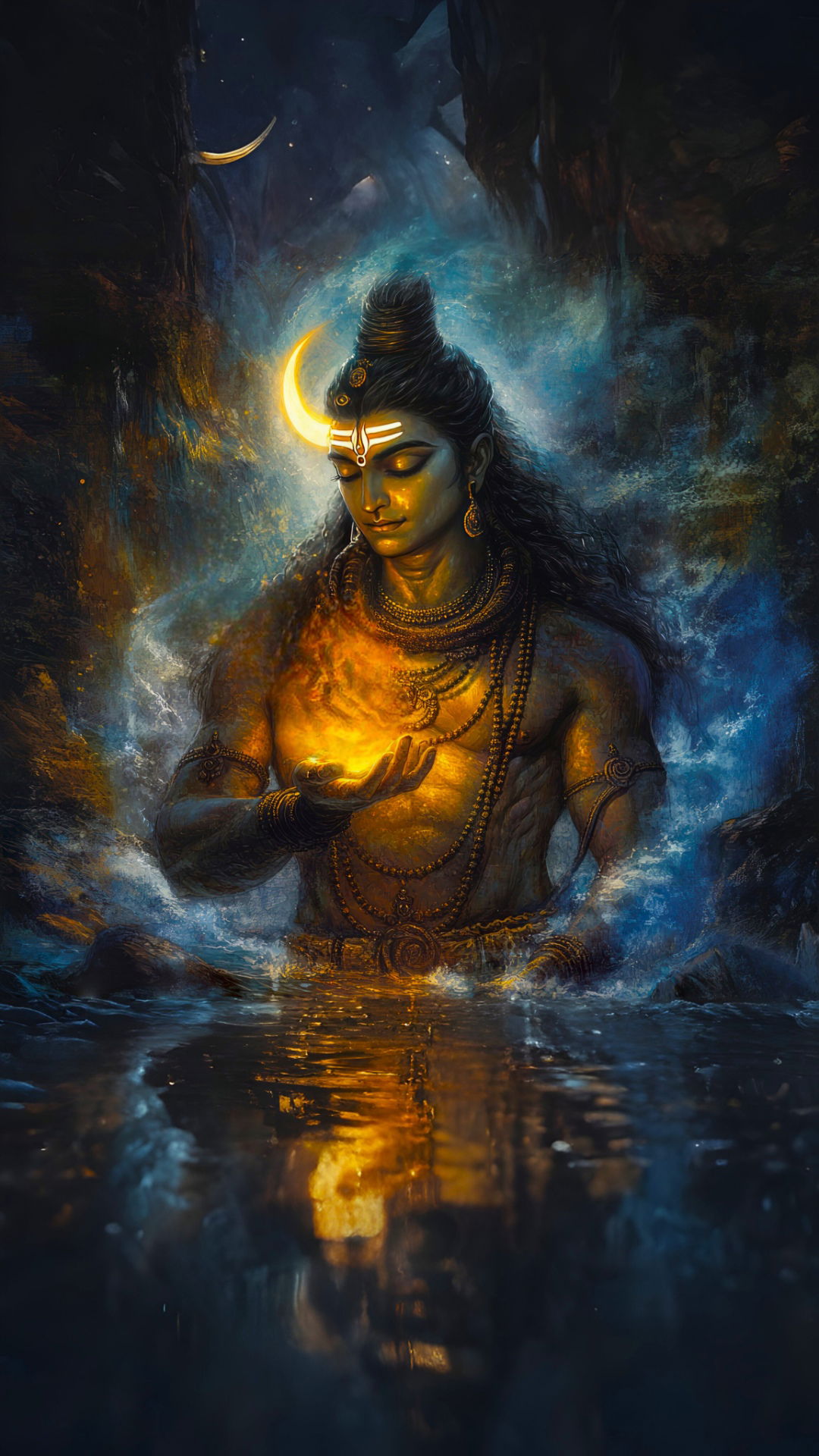 Meditating Shiva in cosmic surroundings