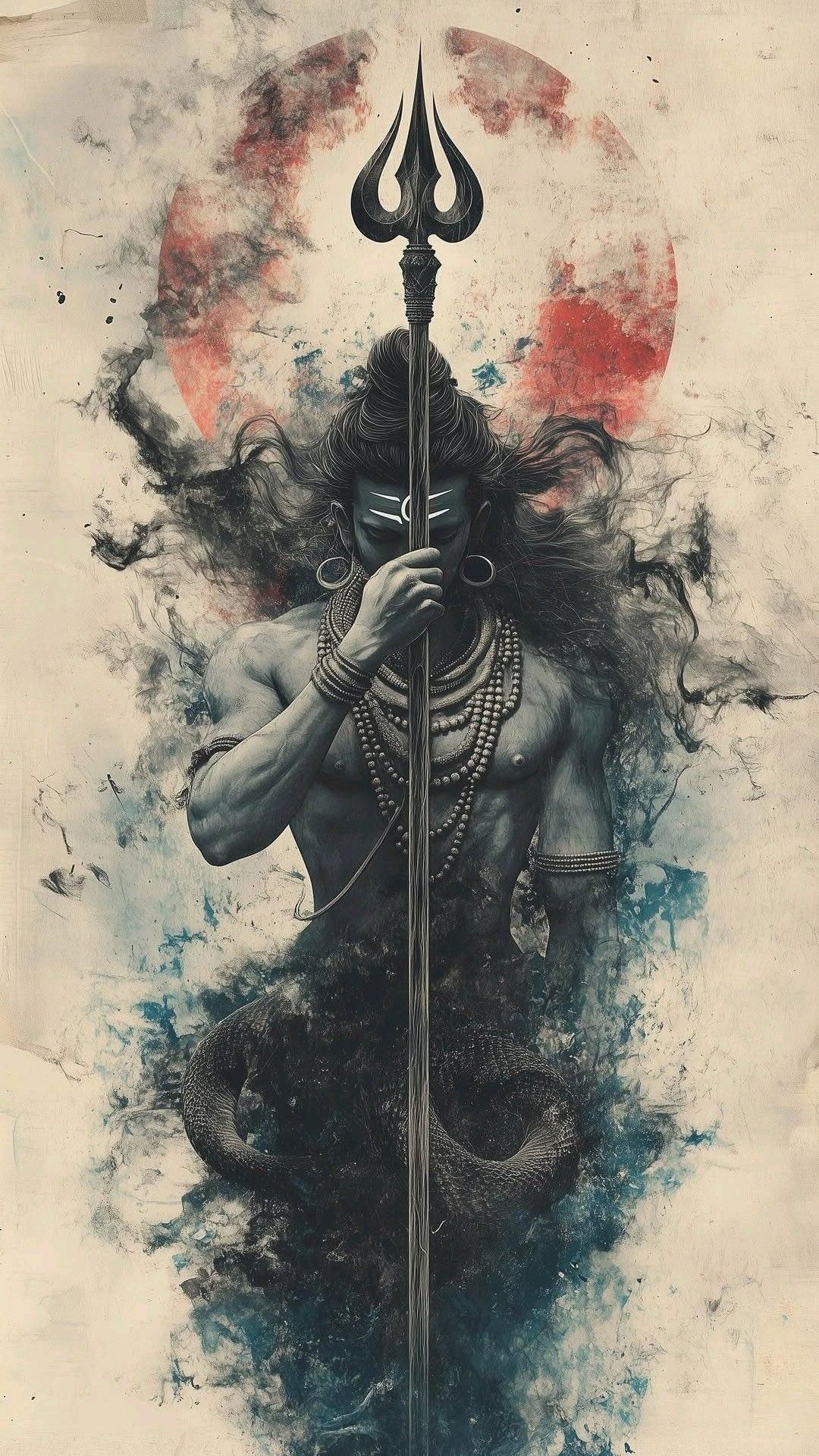 Lord Shiva meditating with Trishul