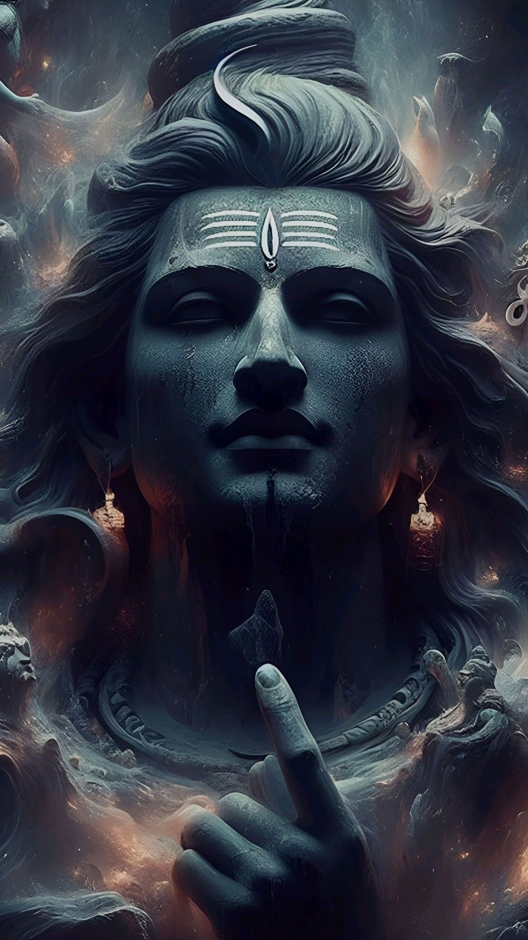 Shiva meditating in cosmic background