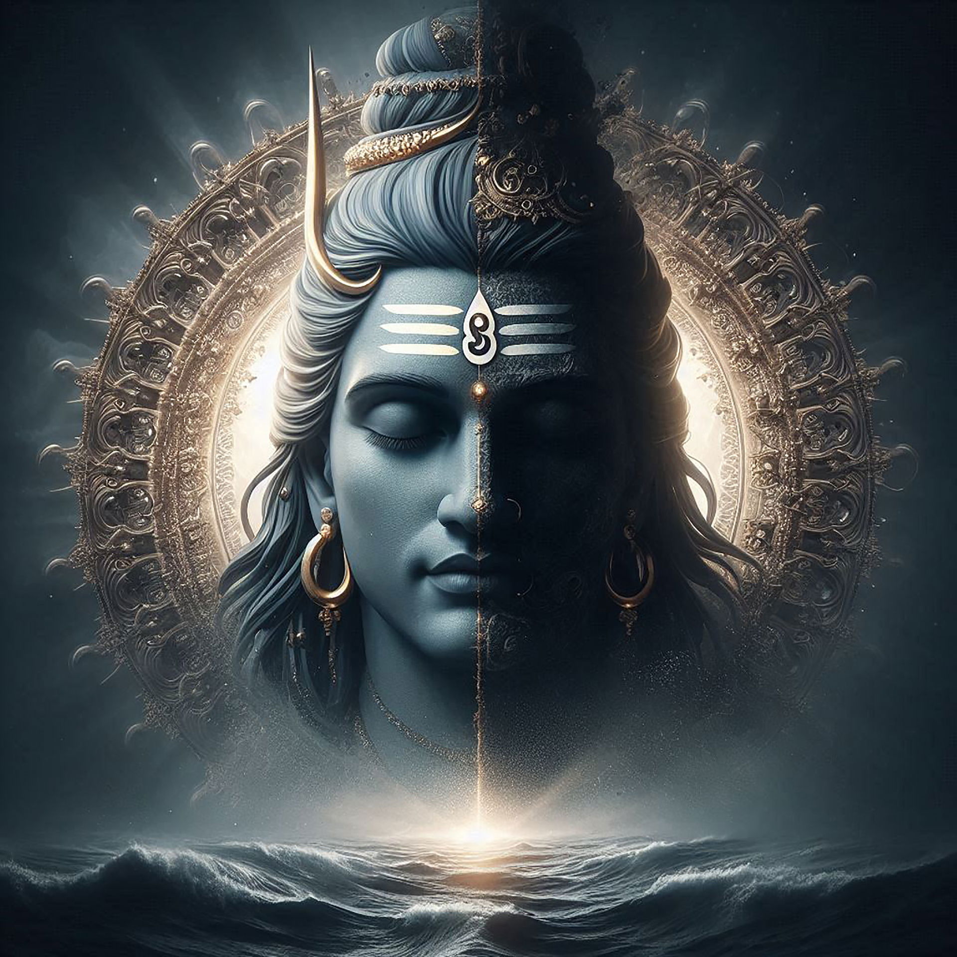 Serene portrait of Lord Shiva meditating.