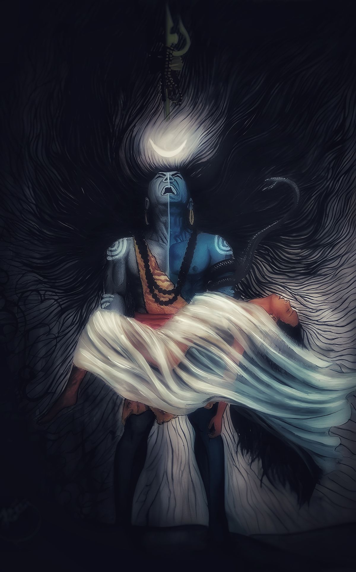 Powerful Shiva illustration with trident and serpent