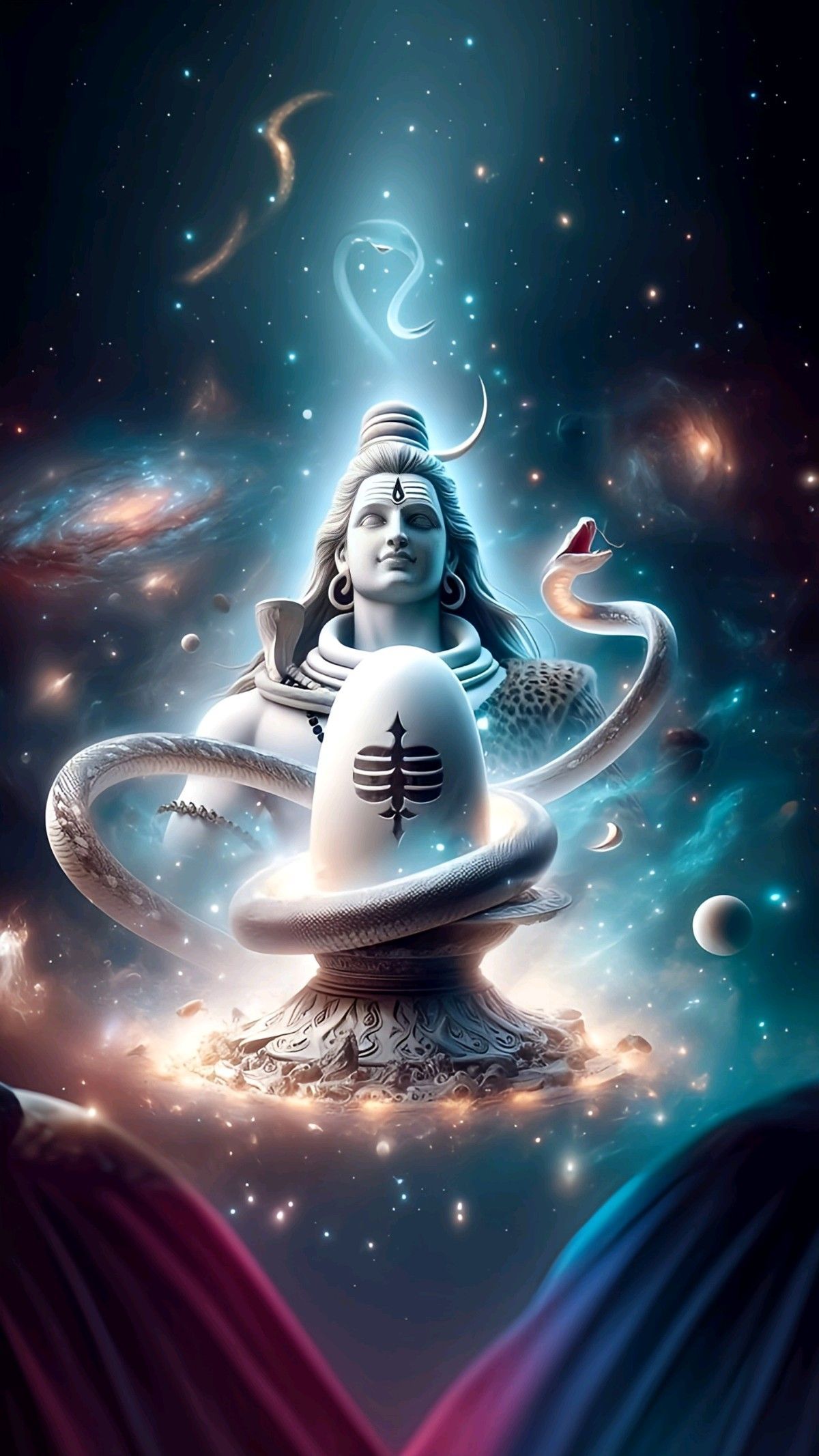 Shiva meditating in cosmic space