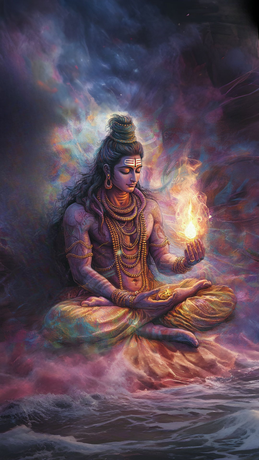 Meditating Shiva with cosmic flame