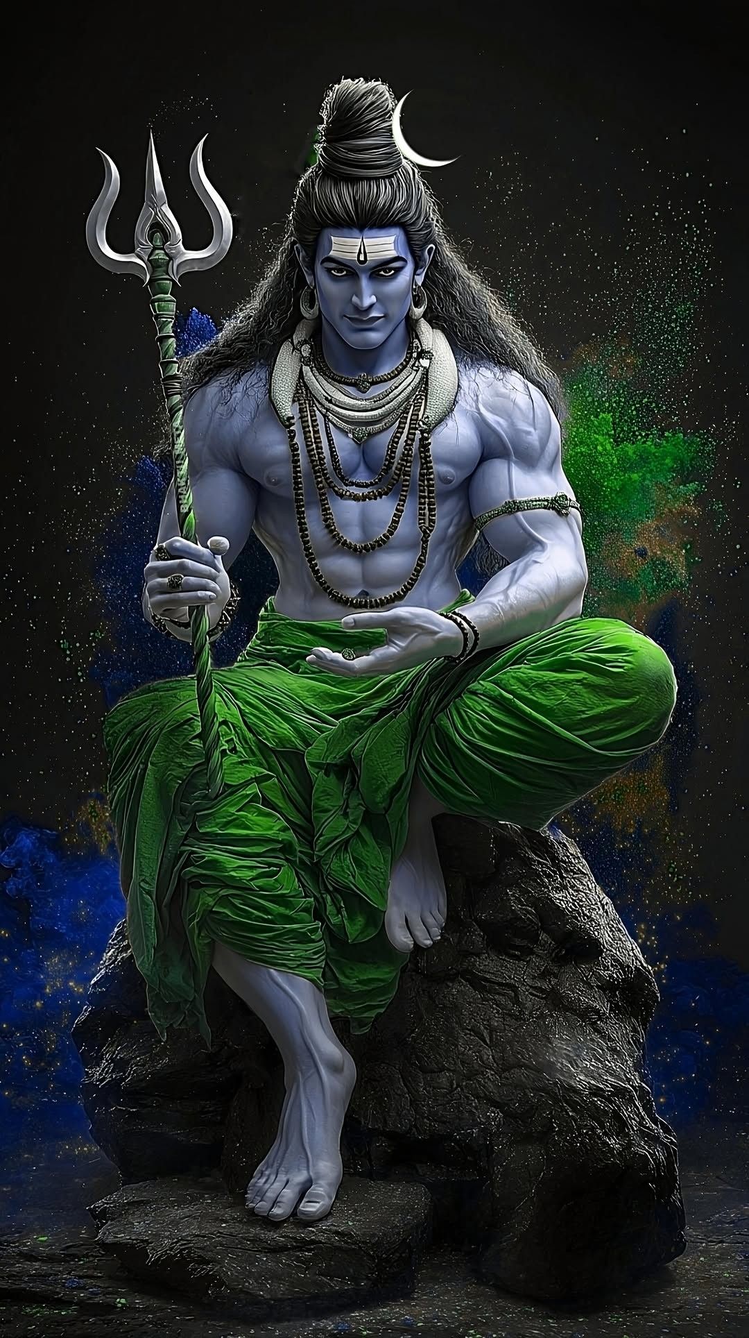 Powerful Shiva meditating with Trishul