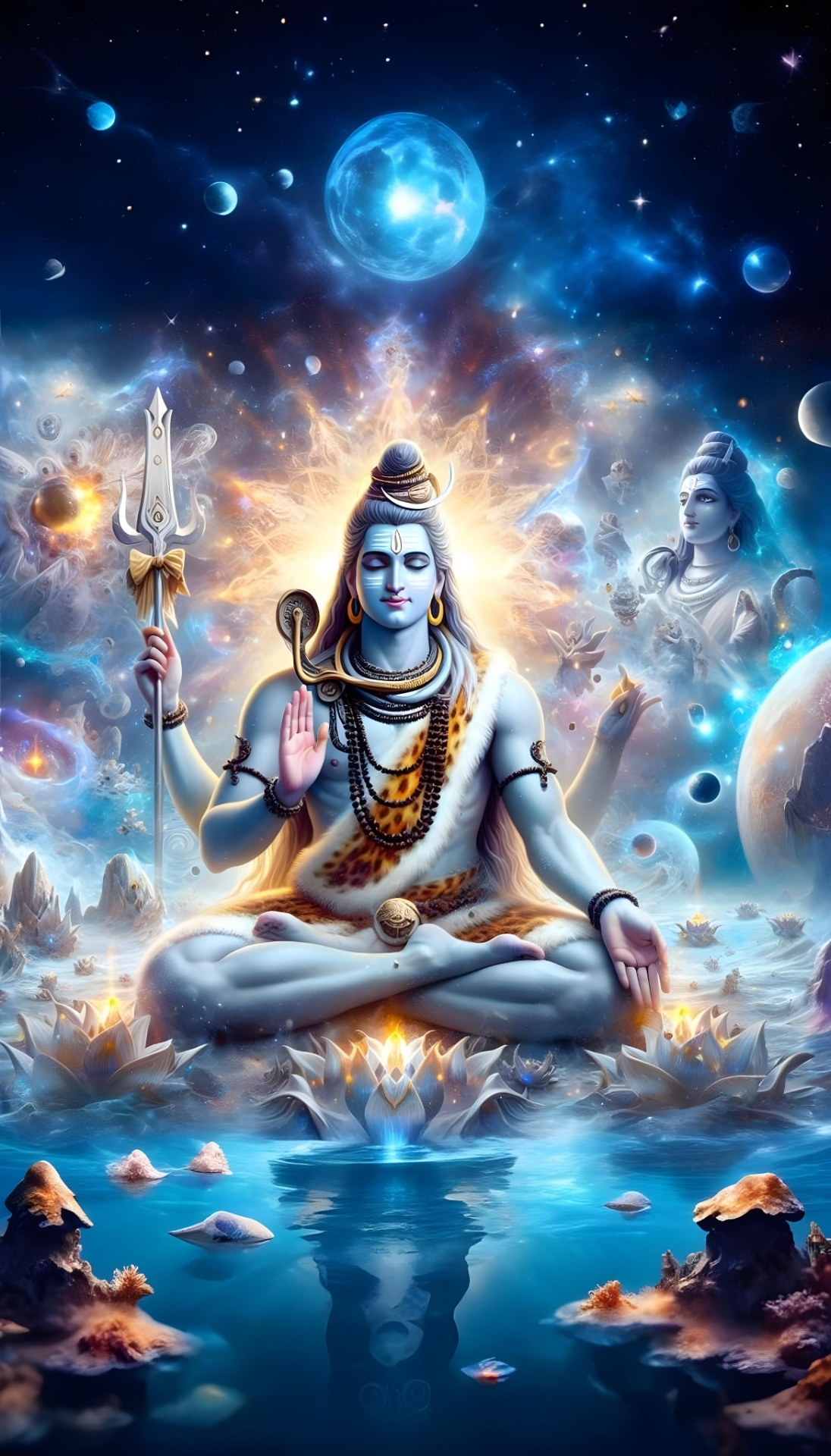 Lord Shiva meditating in cosmic space