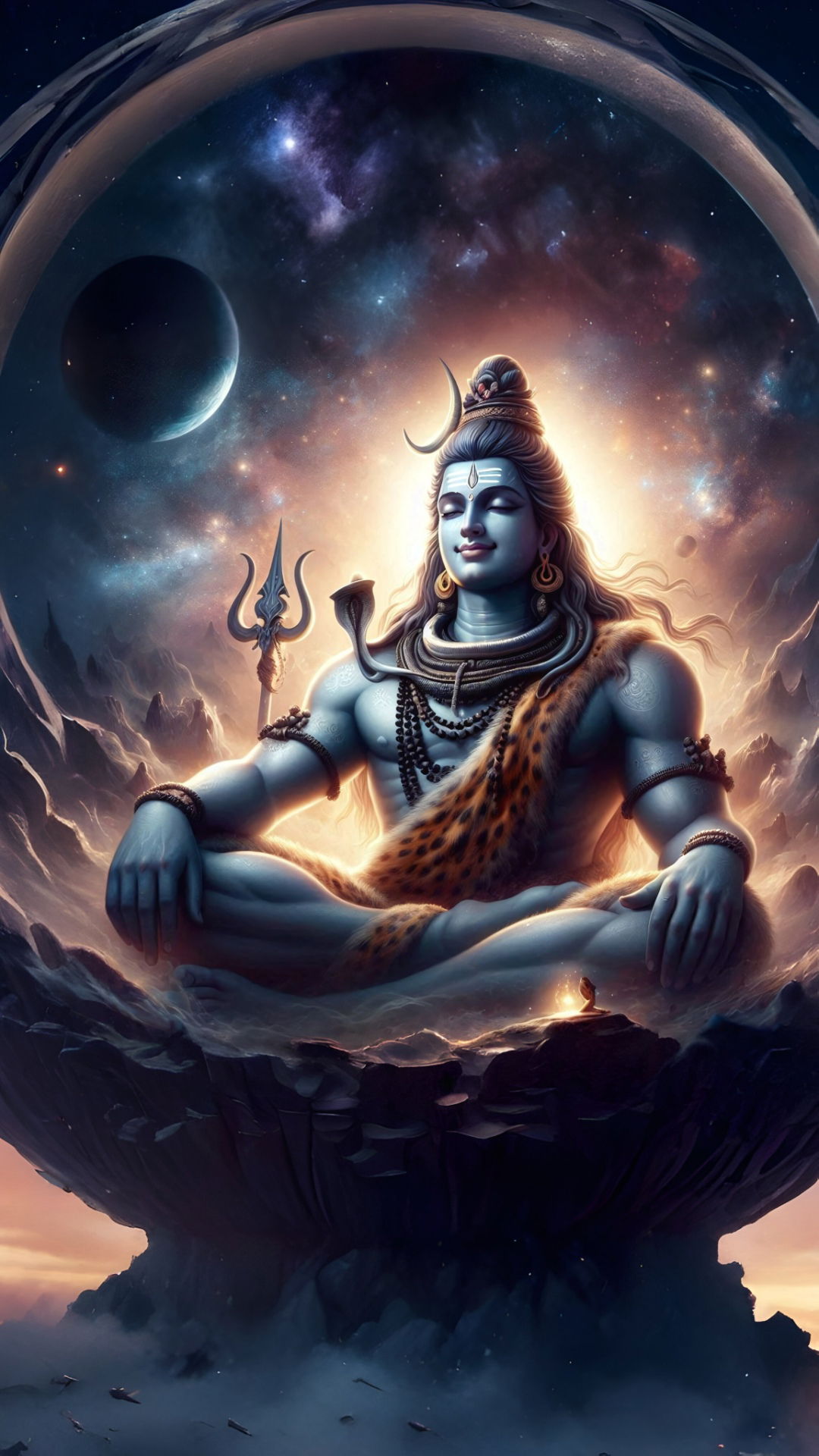 Meditating Shiva amidst cosmic universe