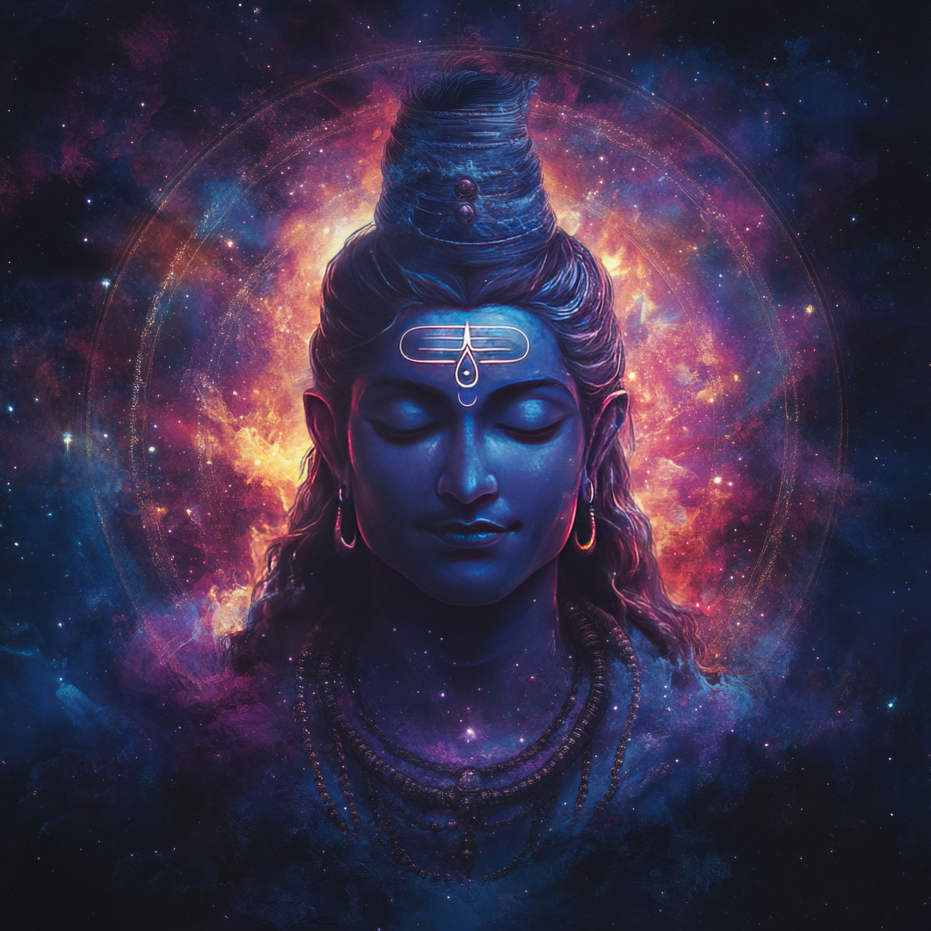 Meditating shiva in cosmic background