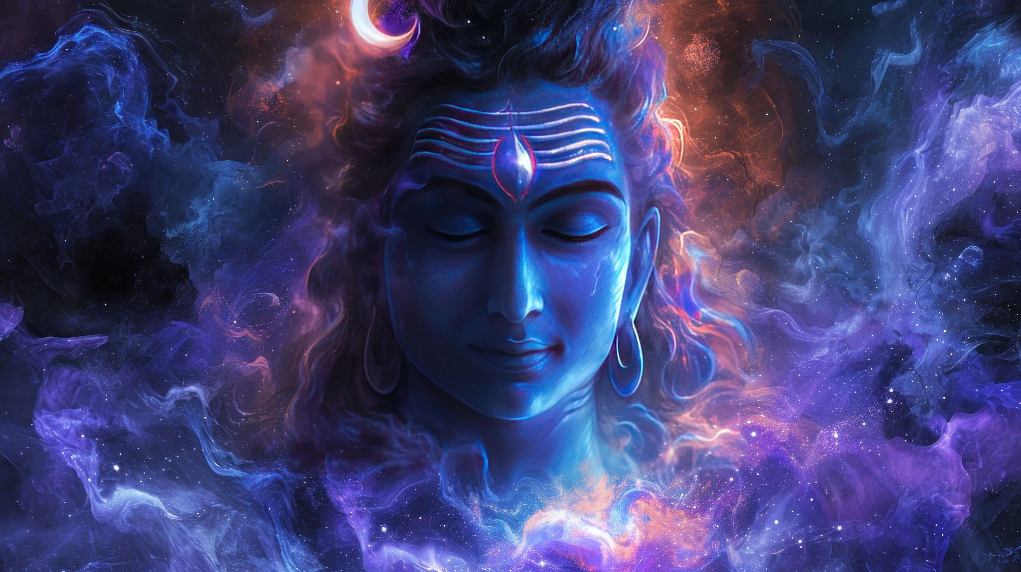 Meditating Shiva amidst cosmic energies