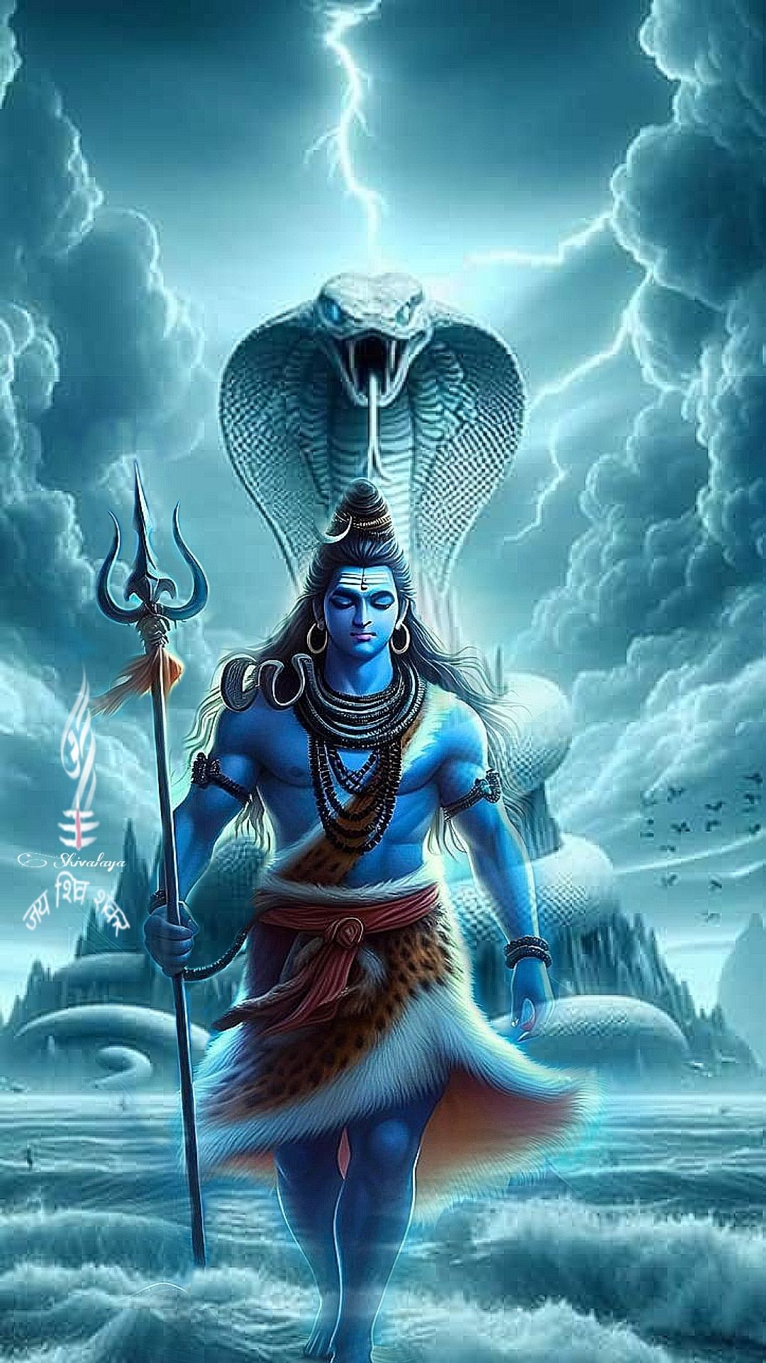 Powerful Shiva with trident and serpent