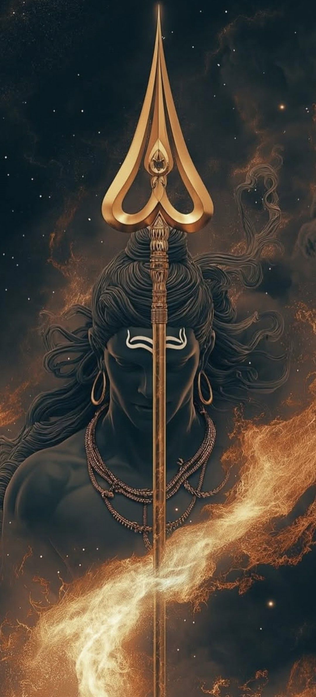 Lord Shiva with Trishul in cosmos