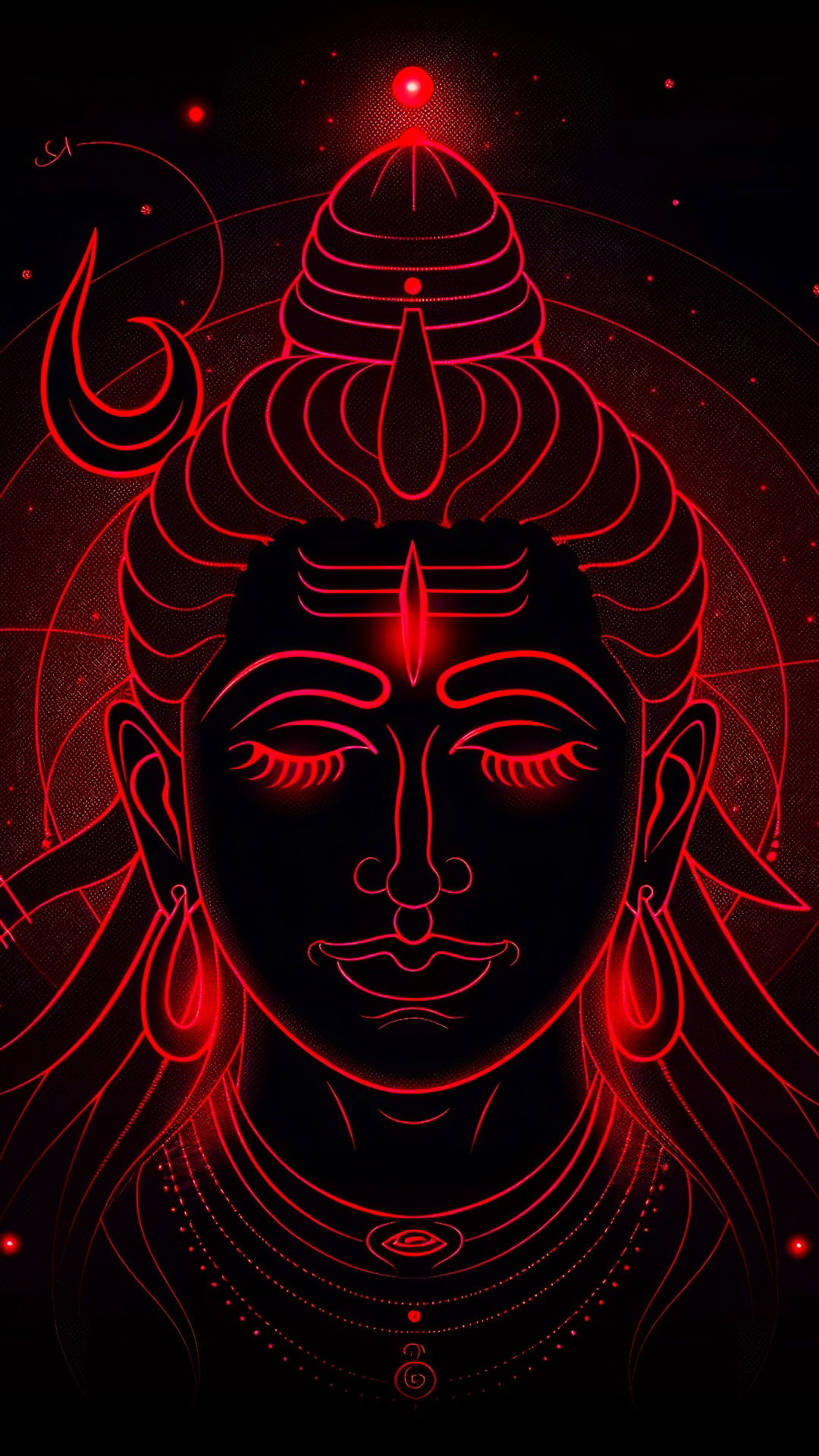 Radiant Shiva portrait with red glow